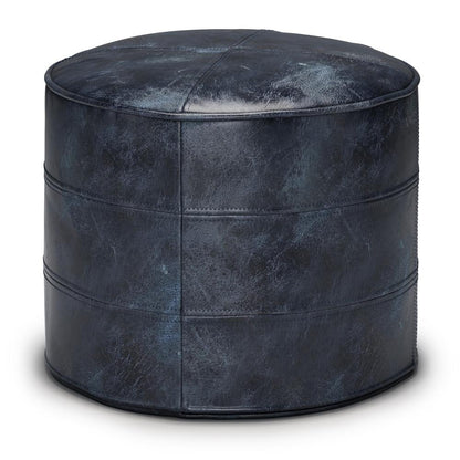 Distressed Navy Blue | Connor Round Leather Pouf