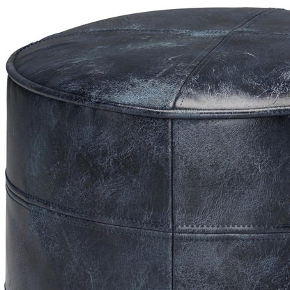 Distressed Navy Blue | Connor Round Leather Pouf