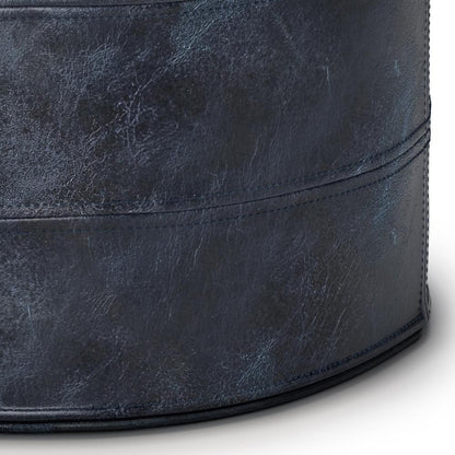 Distressed Navy Blue | Connor Round Leather Pouf