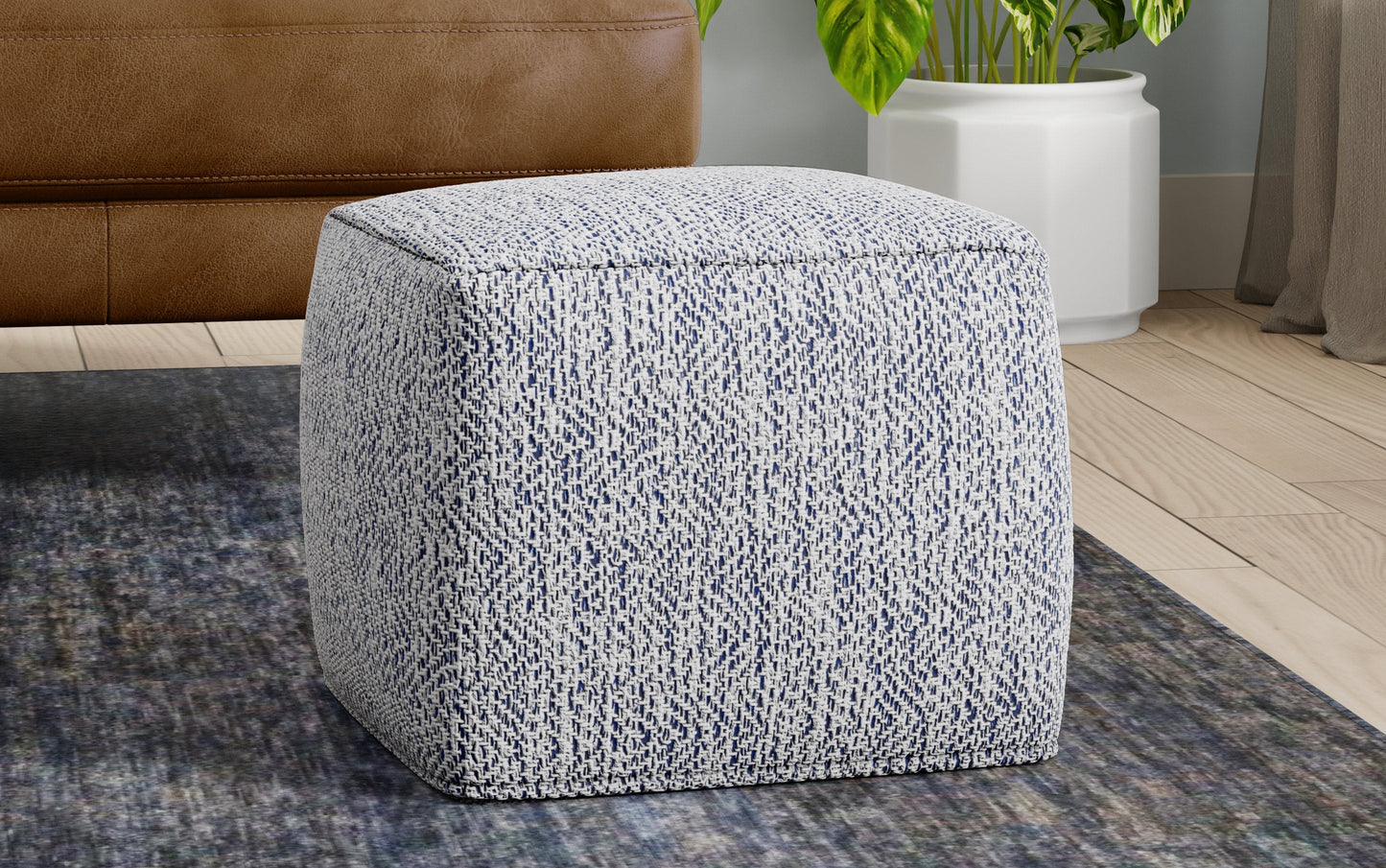 Denim Melange | Nate 18 inch Square Pouf