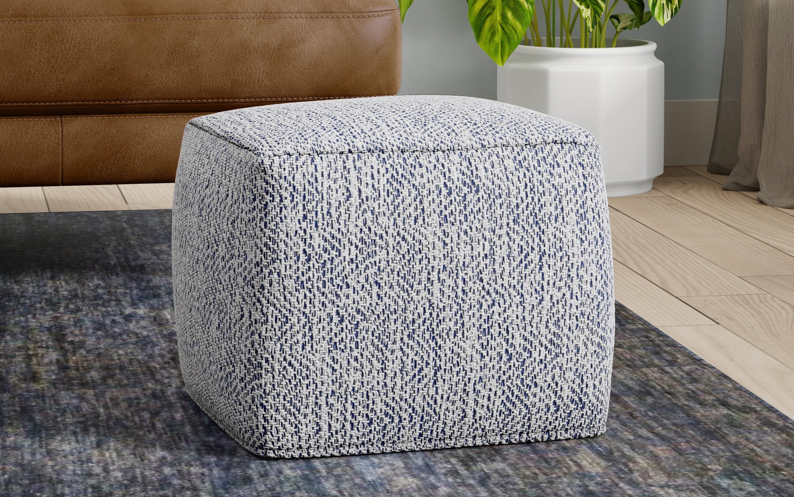 Denim Melange | Nate 18 inch Square Pouf