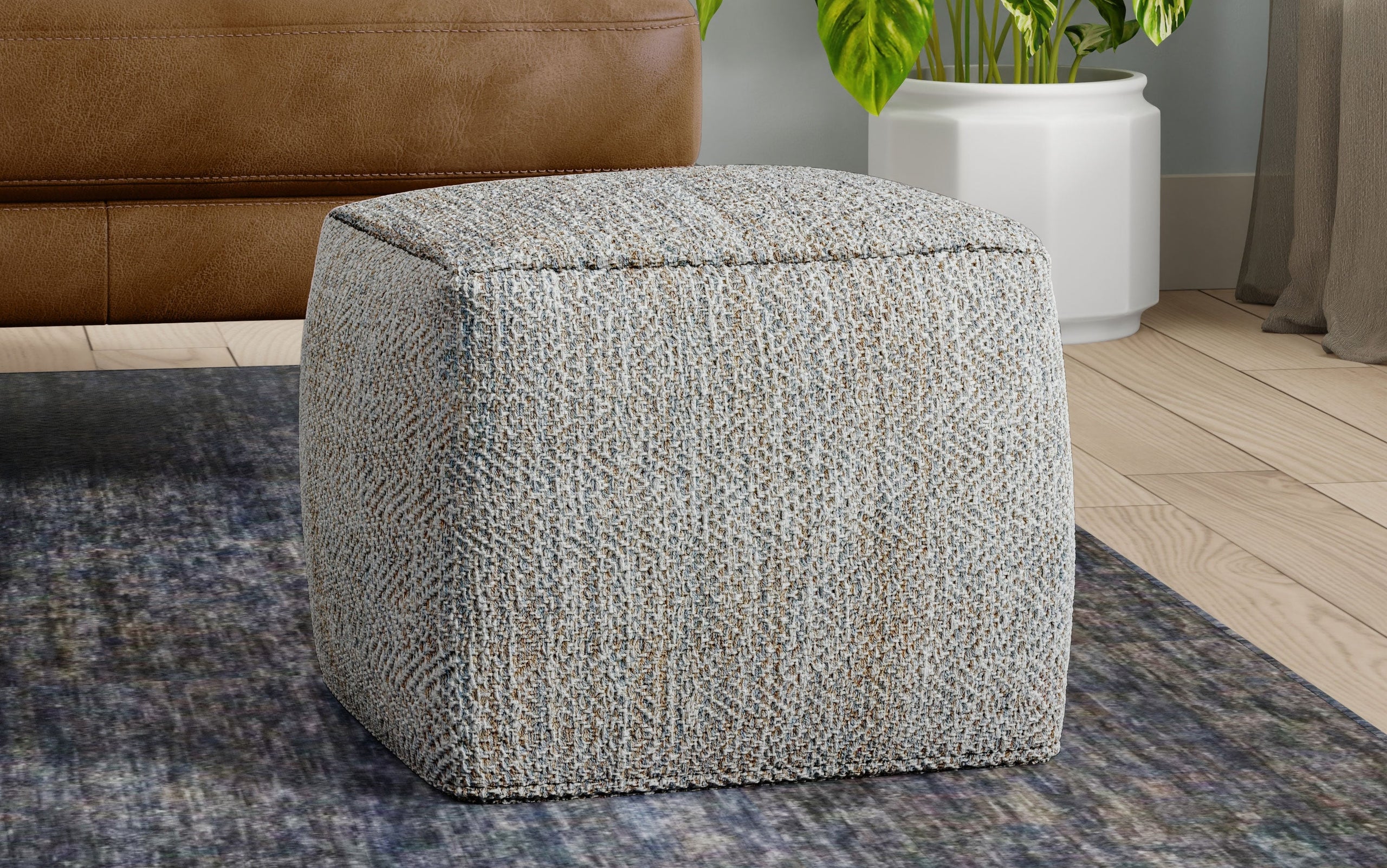 Grey Melange | Nate 18 inch Square Pouf