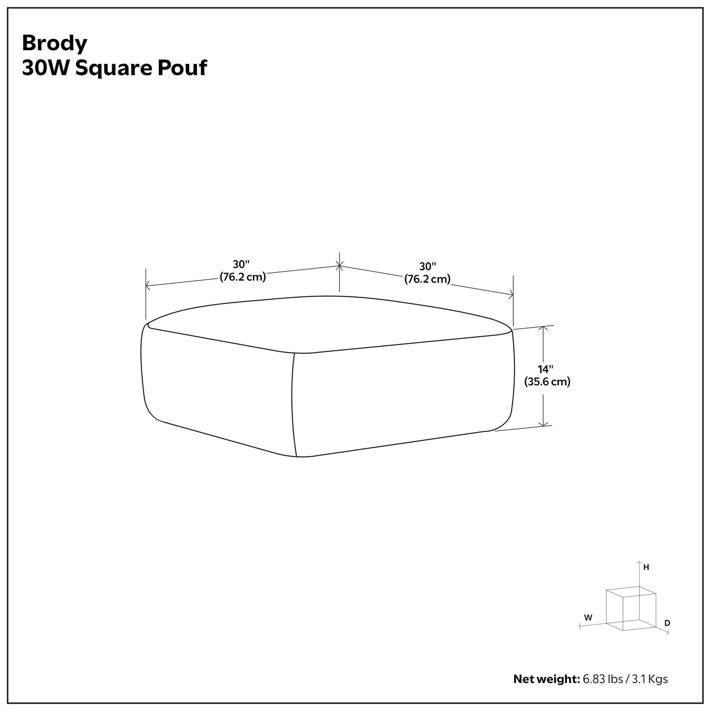 Distressed Dark Brown | Brody Large Square Coffee Table Pouf