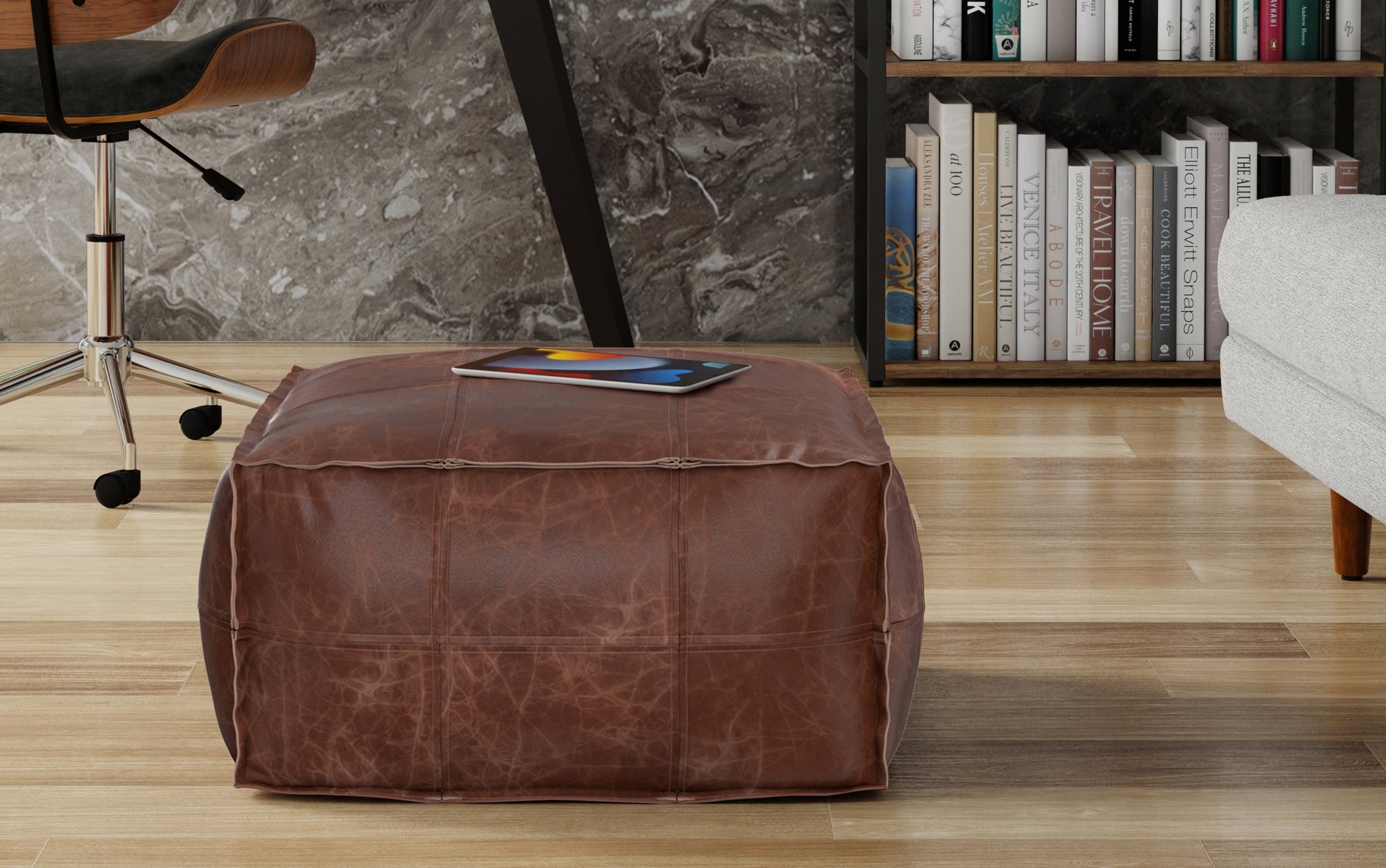 Distressed Brown Distressed Genuine Leather | Sheffield Coffee table Pouf