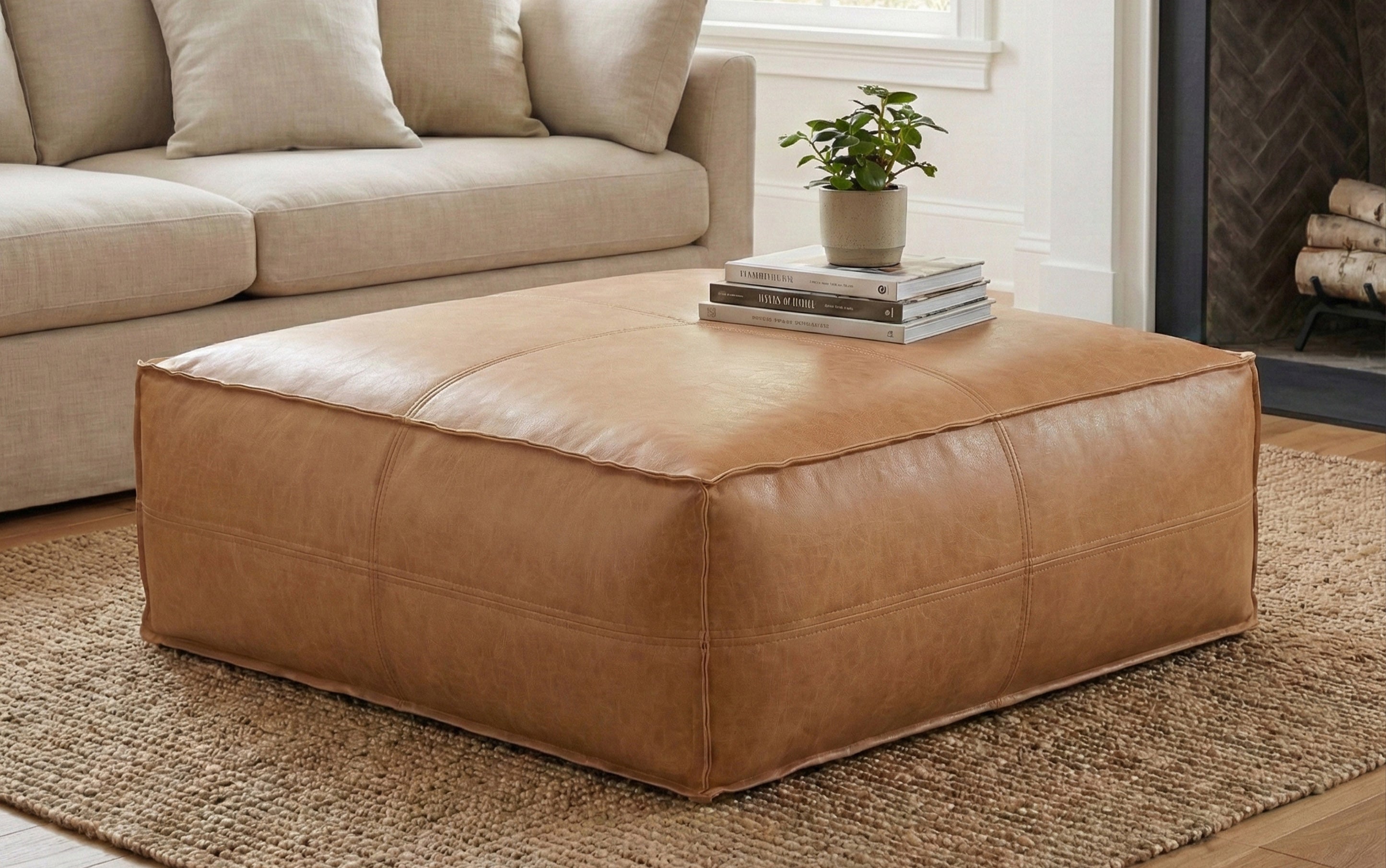 Large Square Pouf | Brody Extra Large Coffee Table Pouf – Simpli Home
