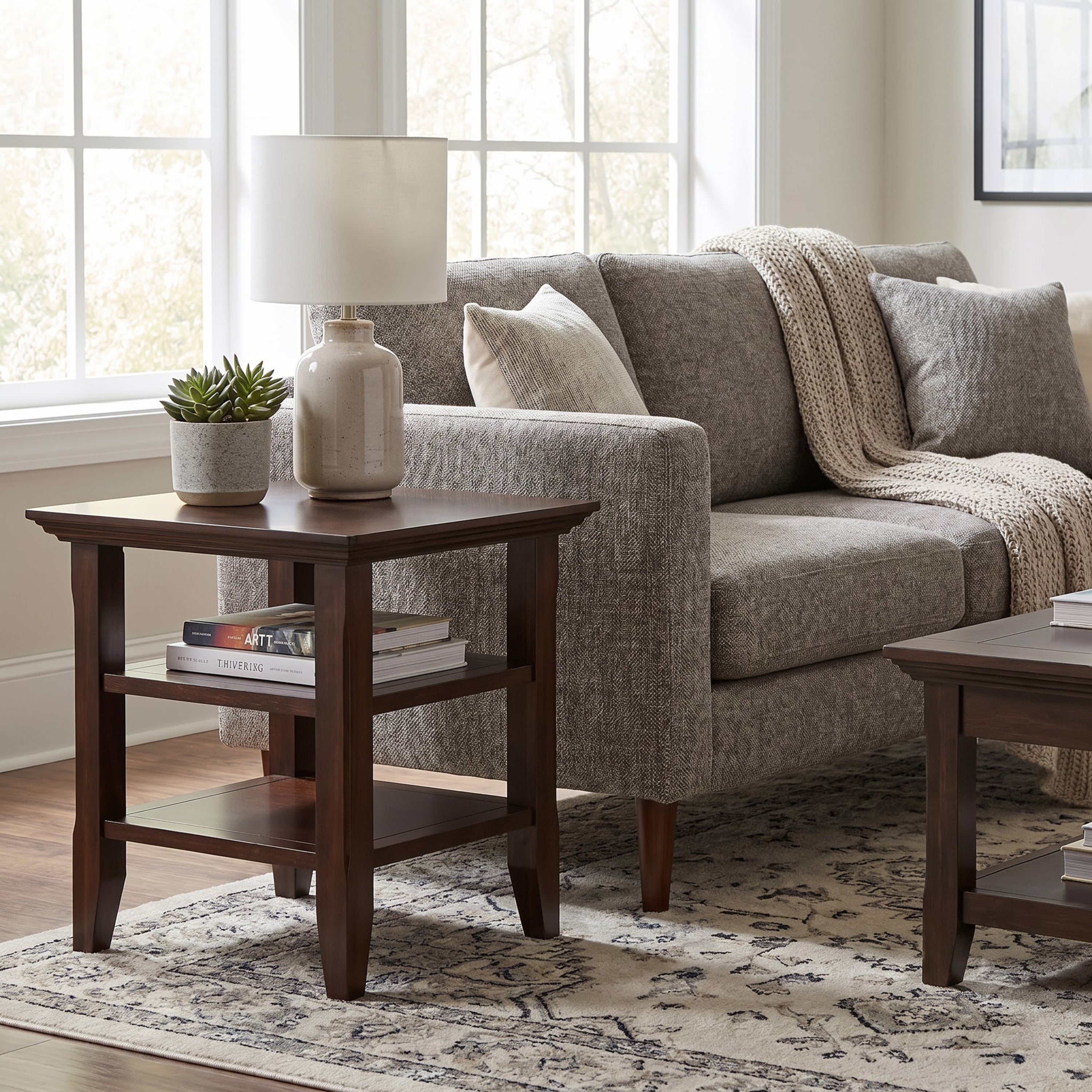 Solid Wood End Table |Acadian Square End Table With Shelves