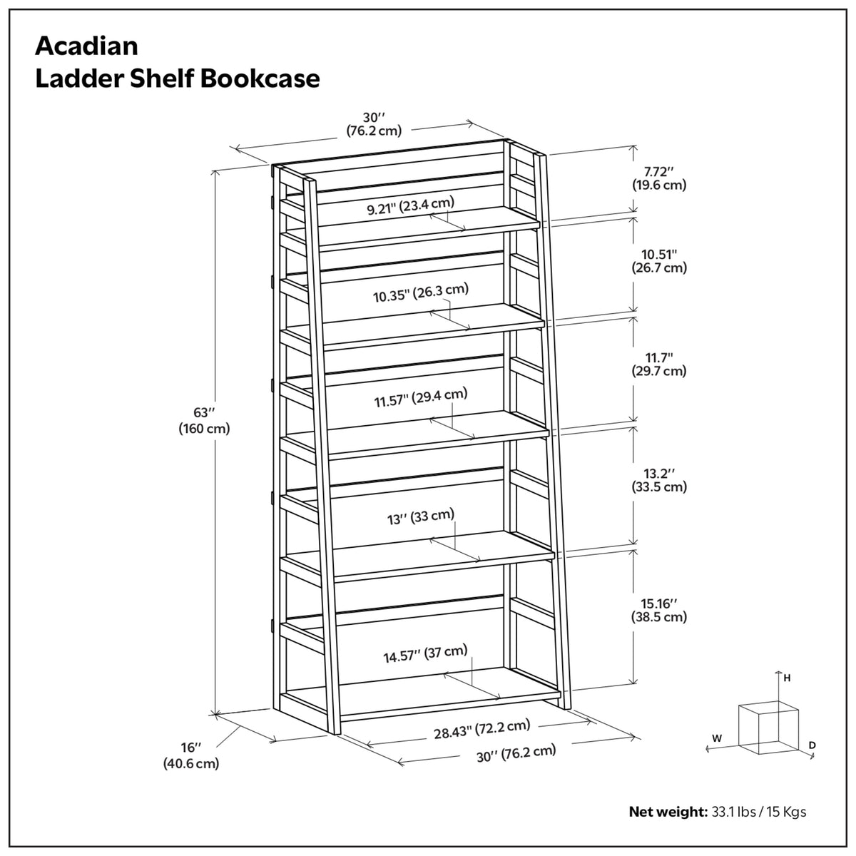 Brunette Brown | Acadian Ladder Shelf Bookcase