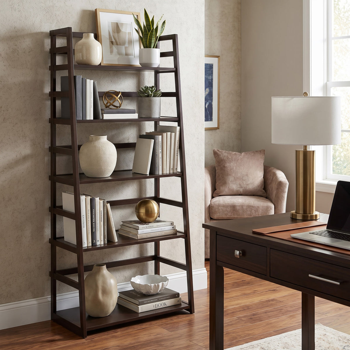 Brunette Brown | Acadian Ladder Shelf Bookcase