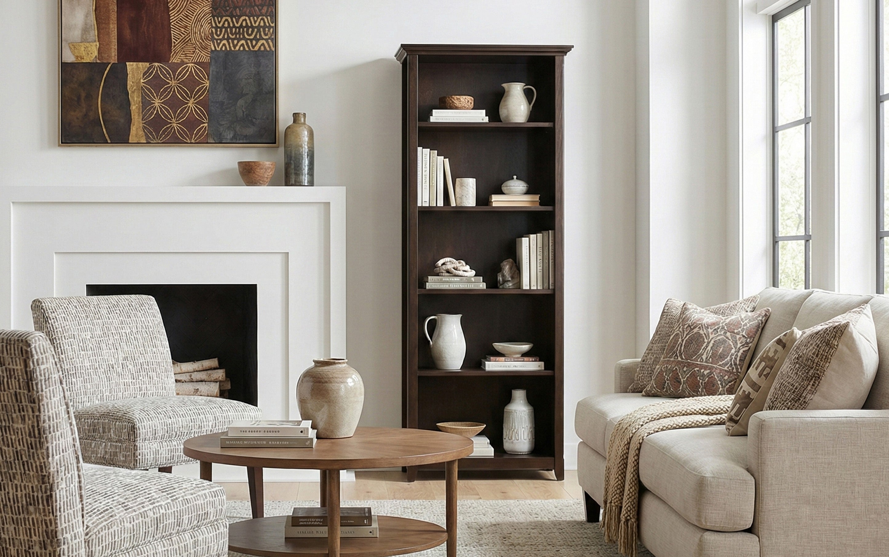 木製 20コンパートメントシェルフ Solid Wood Bookcase | Warm Shaker 5 Shelf Unit – Simpli Home