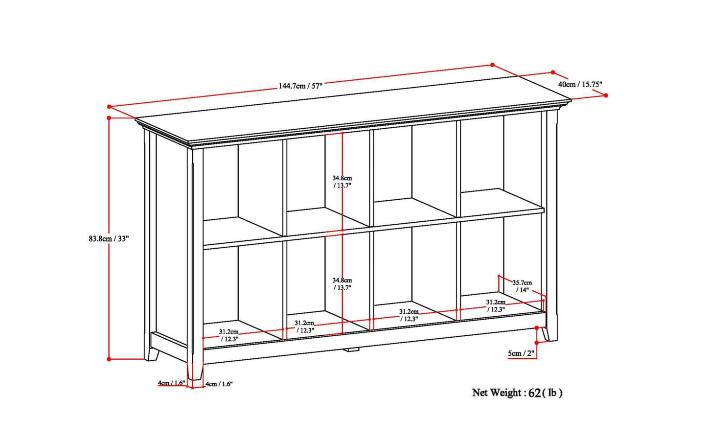 Hickory Brown | Amherst 8 Cube Storage Sofa Table