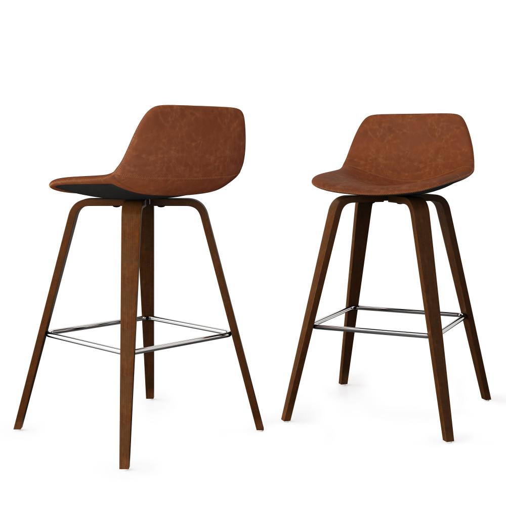 Deep Tan Vegan Leather Walnut | Randolph Bentwood 26 inch Bar Stool (Set of 2)