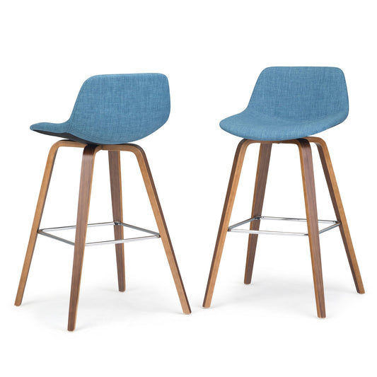 Blue Linen Style Fabric Natural | Randolph Bentwood 26 inch Bar Stool (Set of 2)