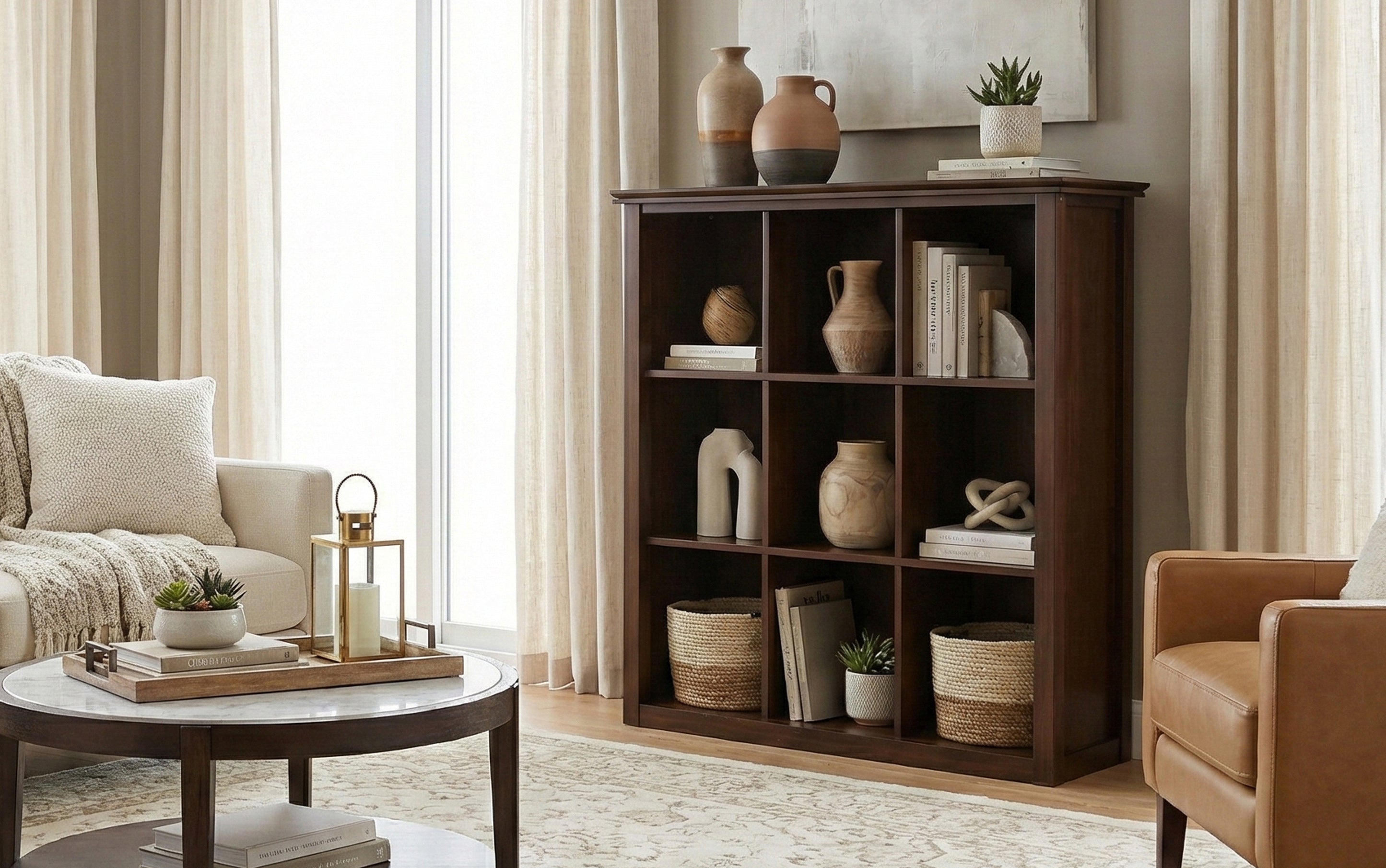 Solid Wood Cube Bookcase | Artisan 9 Cube Storage Unit – Simpli Home