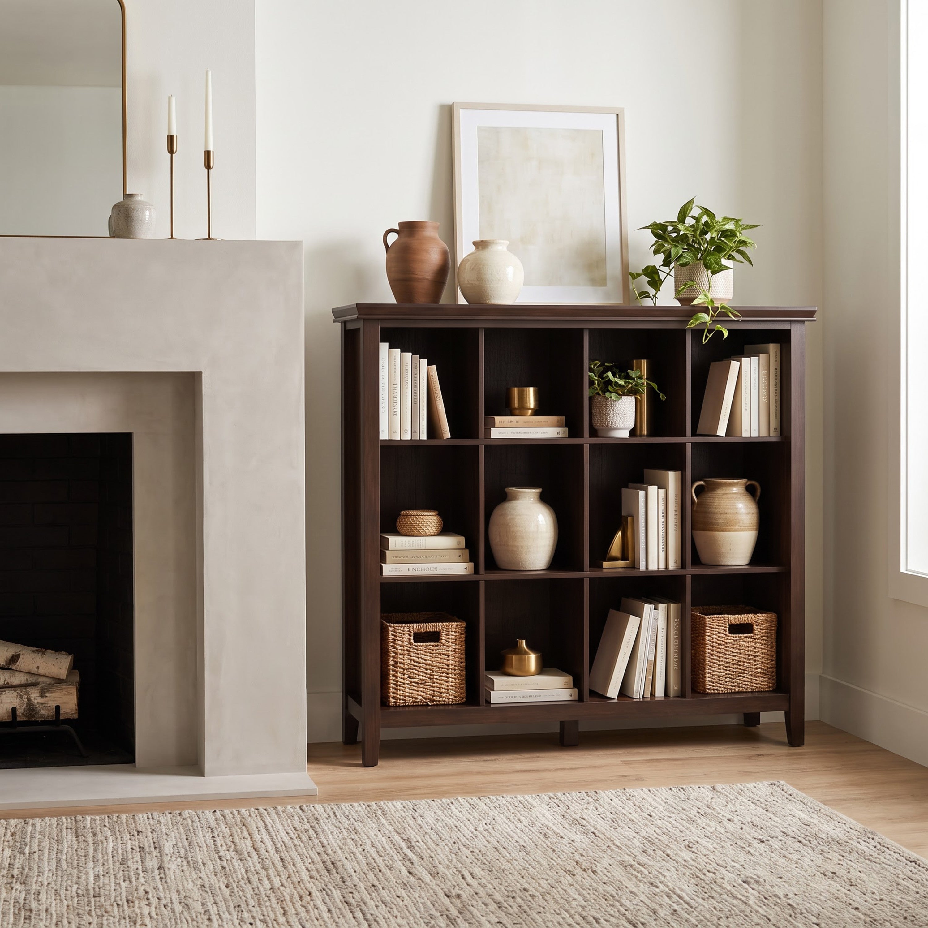 そ５パパ 　LIFE FURNITURE MESH BOX&TABLE Solid Wood Bookcase | Artisan 12 Cube Bookcase – Simpli Home
