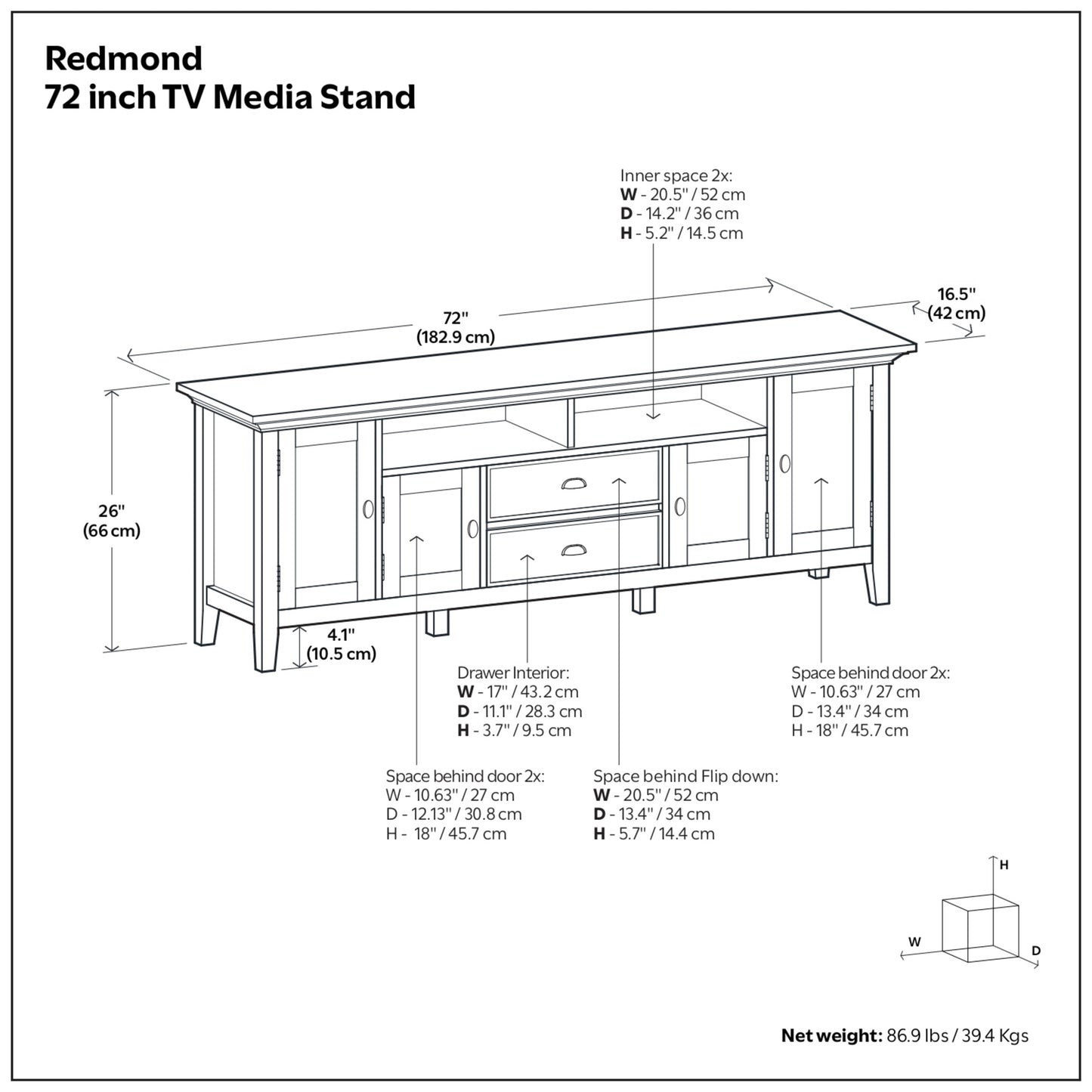 Black | Redmond 72 inch TV Stand