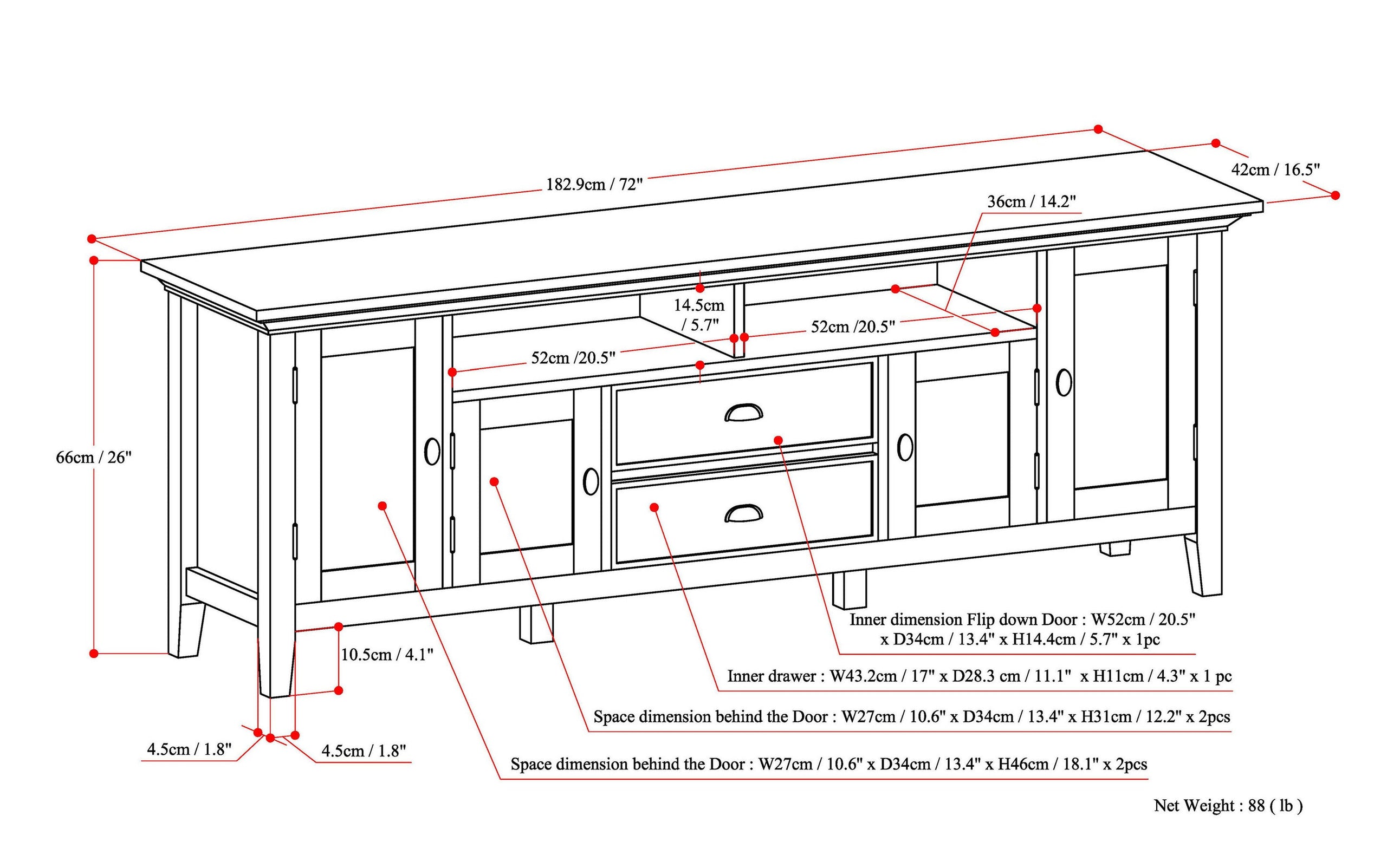 Black | Redmond 72 inch TV Media Stand