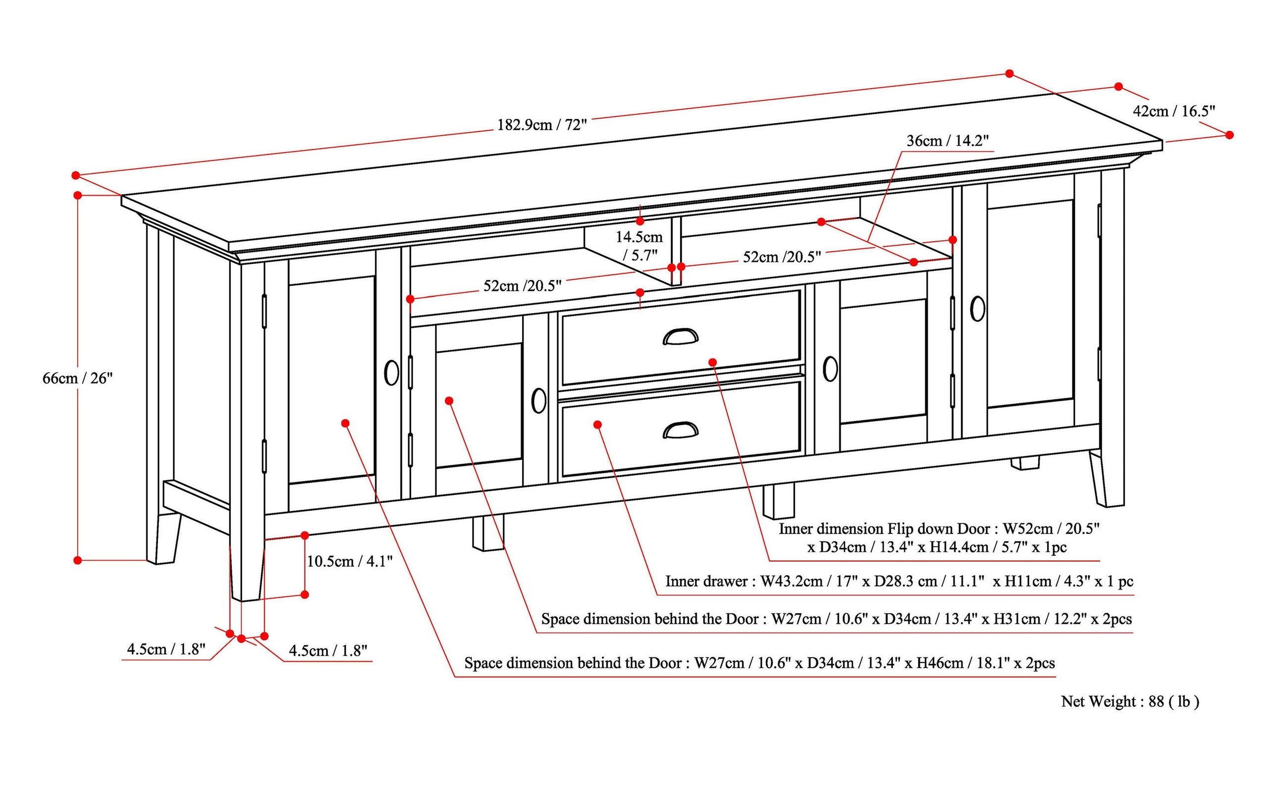 Brunette Brown | Redmond 72 inch TV Media Stand