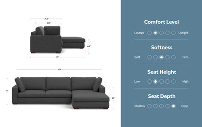 Pebble Grey Performance Fabric | Charlie Deep Seater Right Sectional