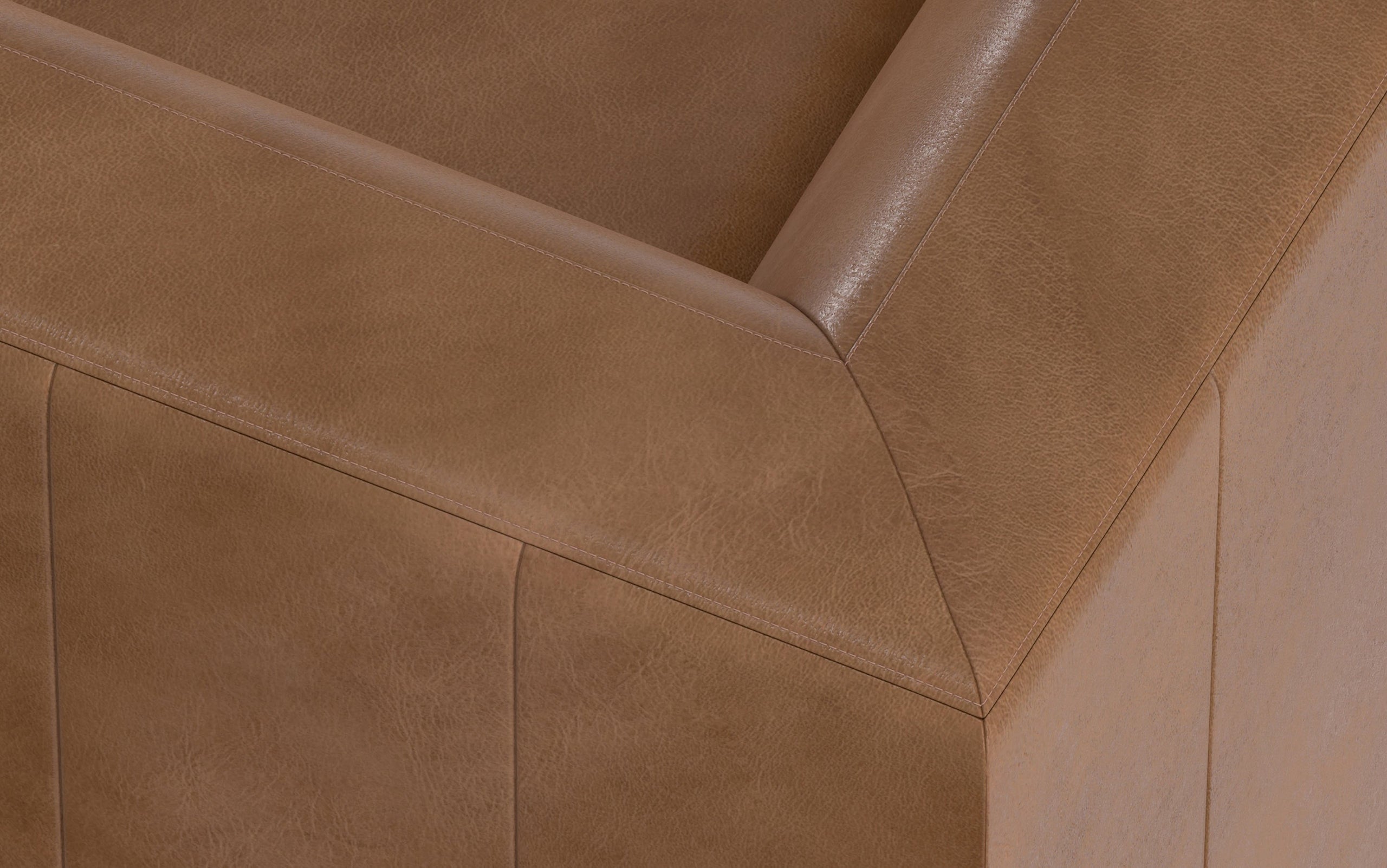 Caramel Brown Genuine Leather | Rex Right Sectional and Ottoman in Genuine Leather