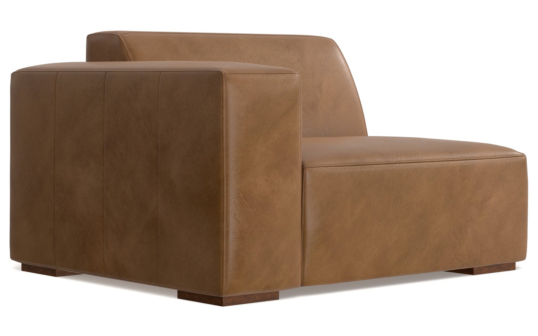 Caramel Brown Genuine Leather | Rex Right Sectional and Ottoman in Genuine Leather