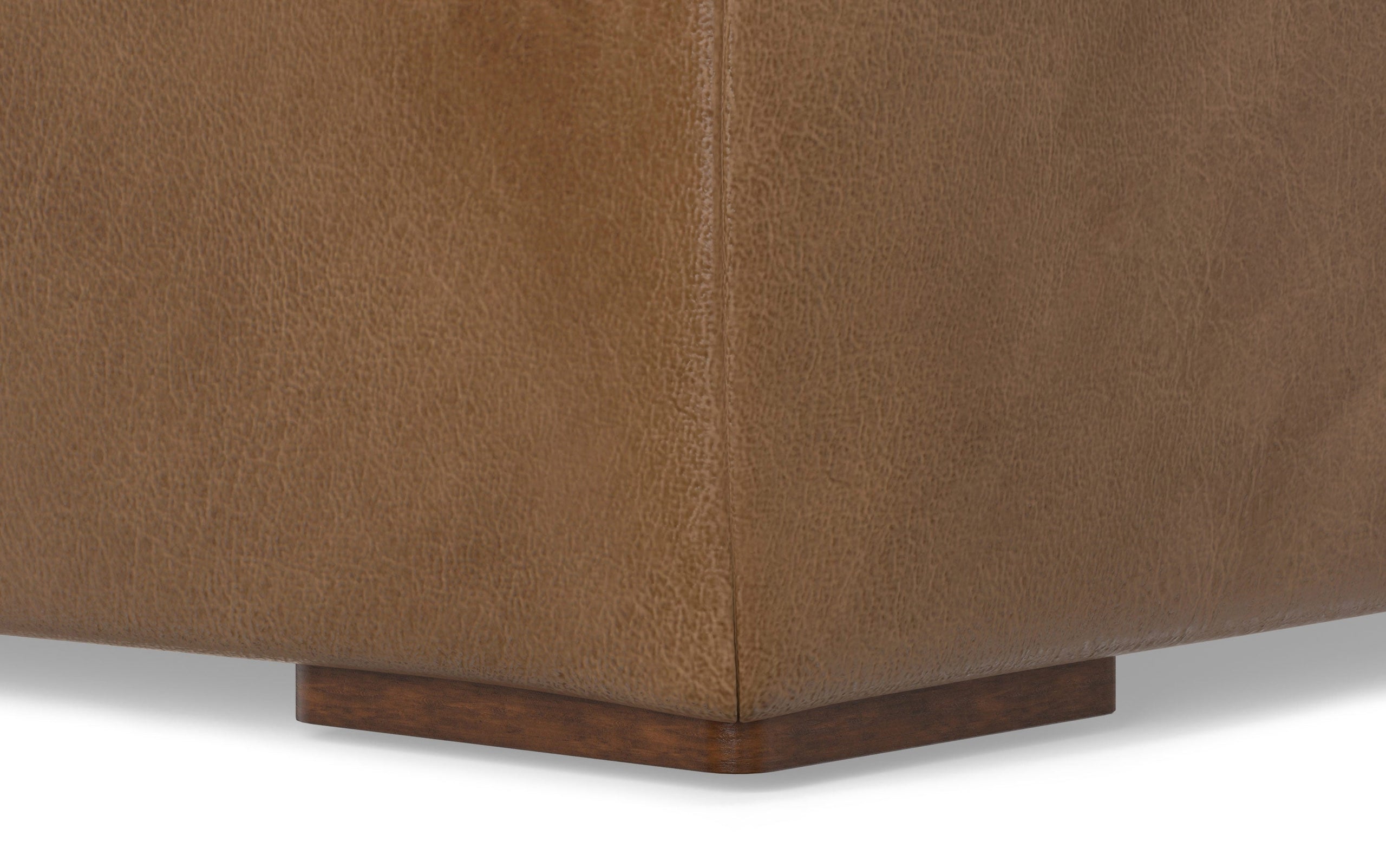 Caramel Brown Genuine Leather | Rex Right Sectional and Ottoman in Genuine Leather