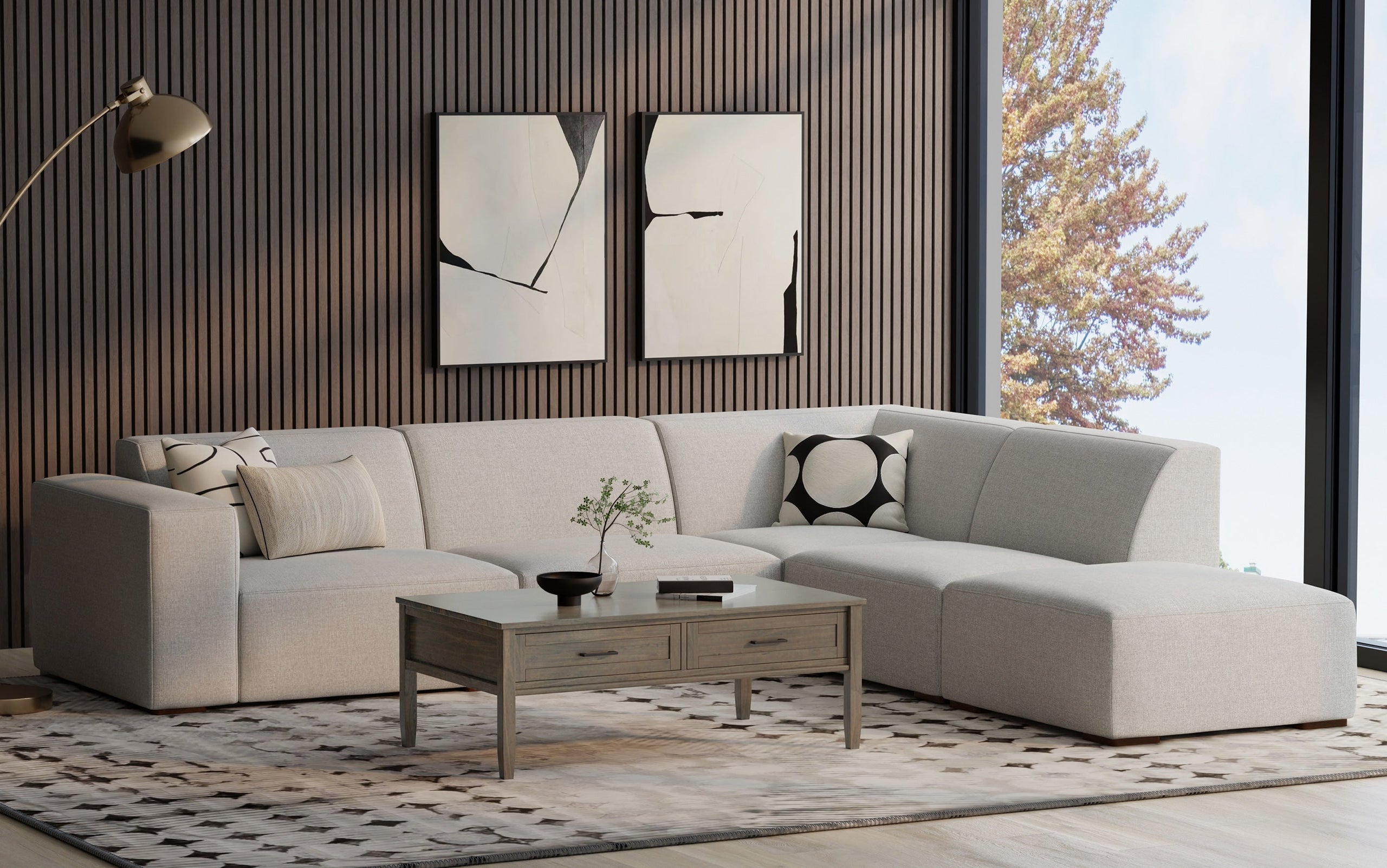 Pale Grey Performance Fabric | Rex Right Sectional and Ottoman Performance Fabric