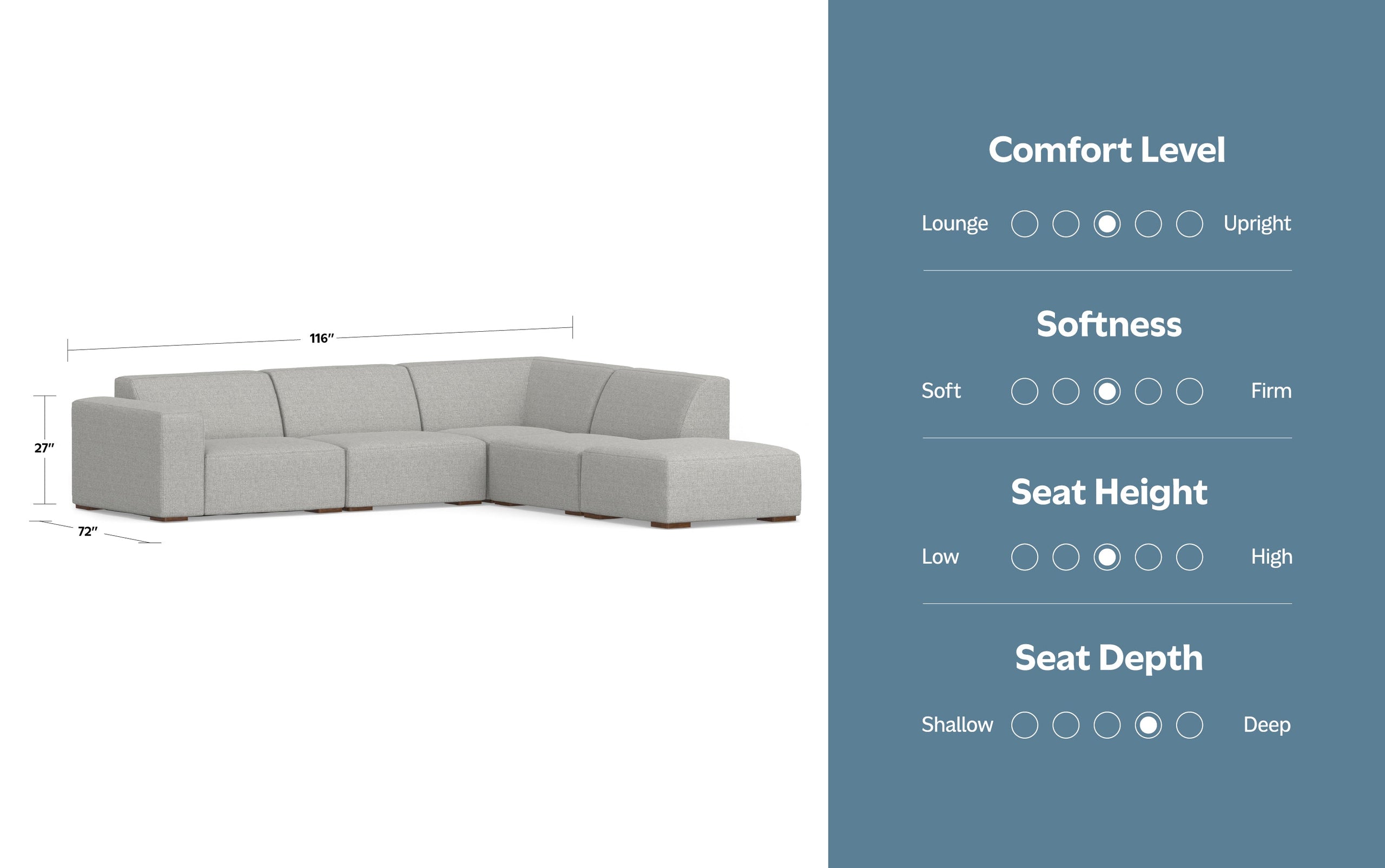 Pale Grey Performance Fabric | Rex Right Sectional and Ottoman Performance Fabric
