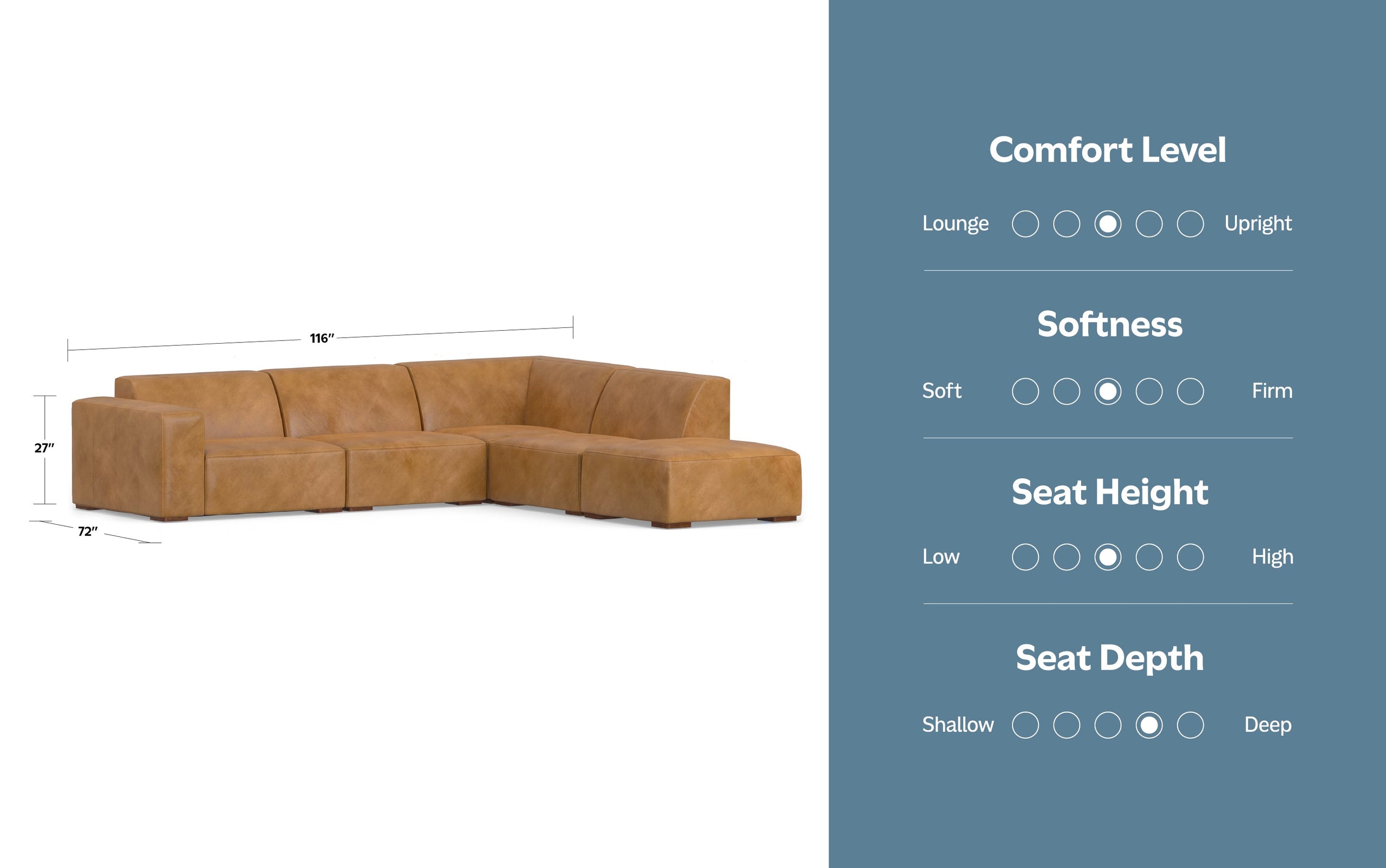 Sienna Genuine Leather | Rex Right Sectional and Ottoman in Genuine Leather