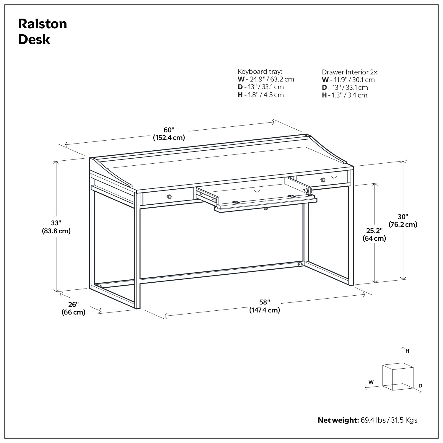 Rustic Natural Aged Brown | Ralston Solid Acacia Desk