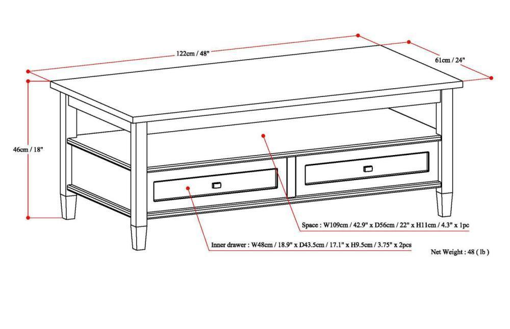 Light Golden Brown | Warm Shaker 48 inch Coffee Table