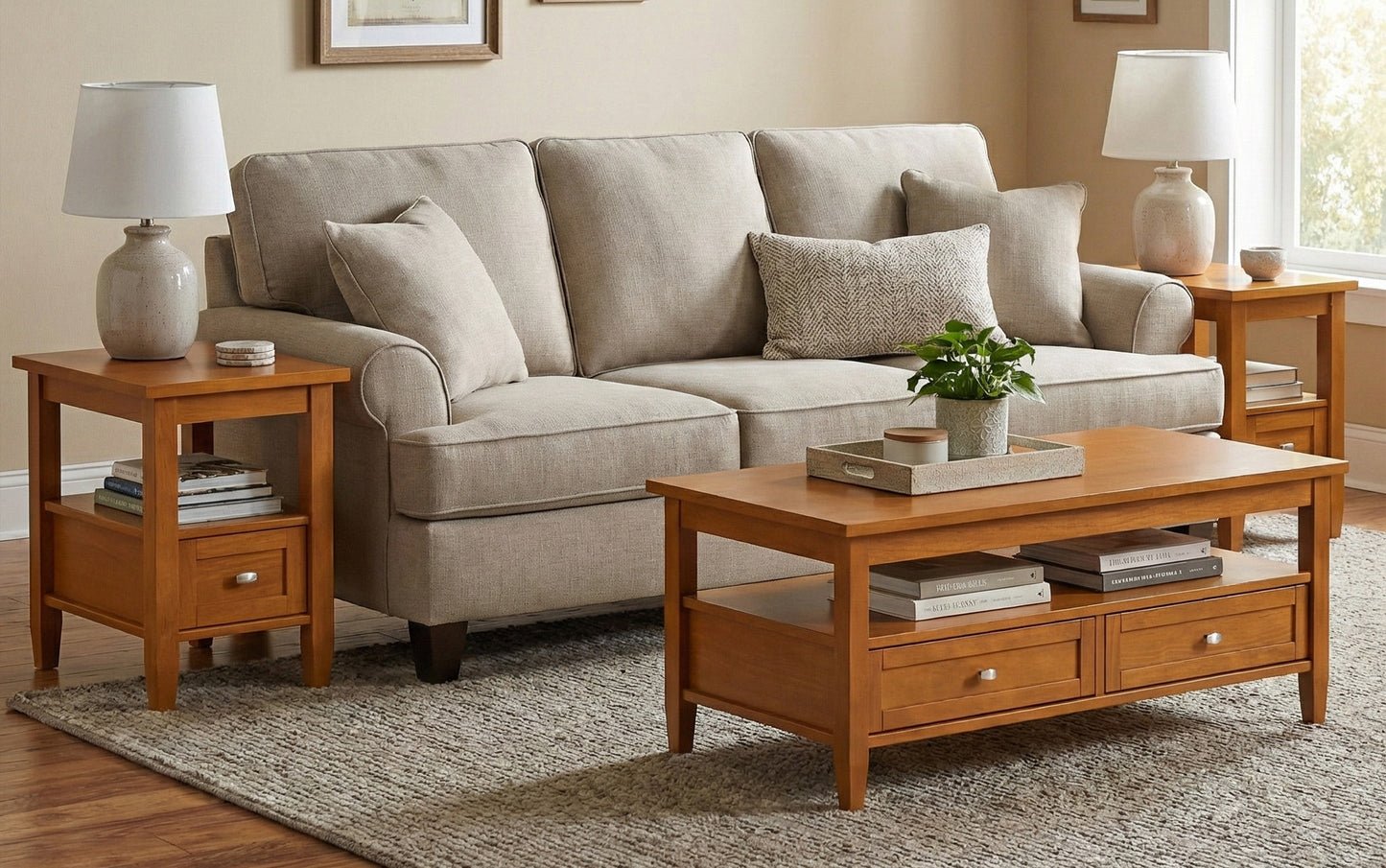 Light Golden Brown | Warm Shaker Narrow Side Table