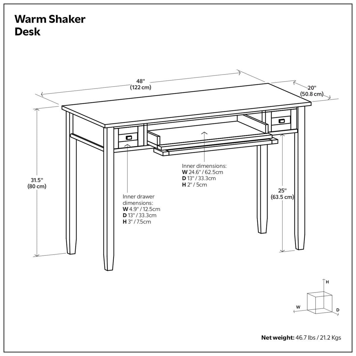 Light Golden Brown | Warm Shaker 48 inch Desk