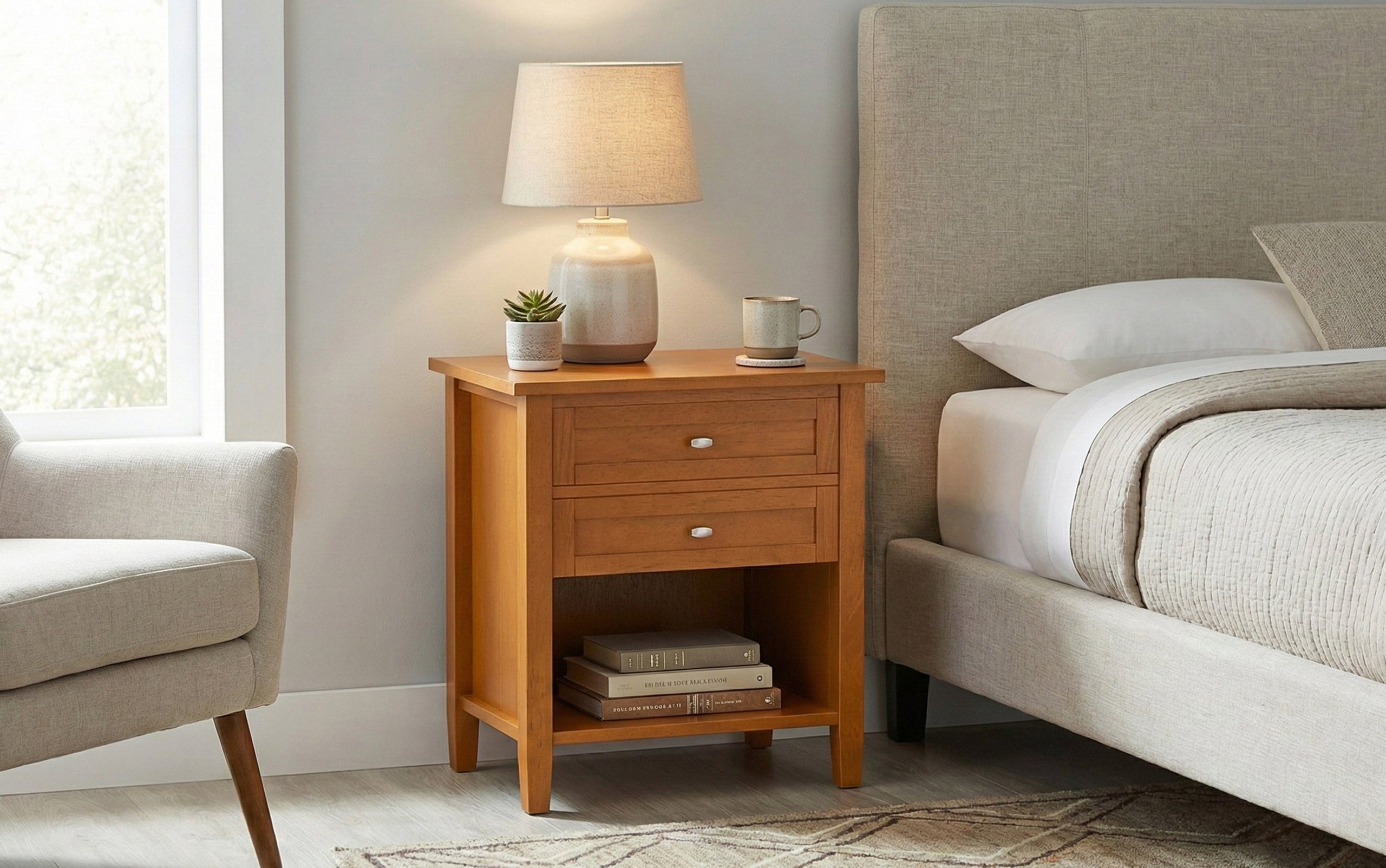 Light Golden Brown | Warm Shaker Bedside Table