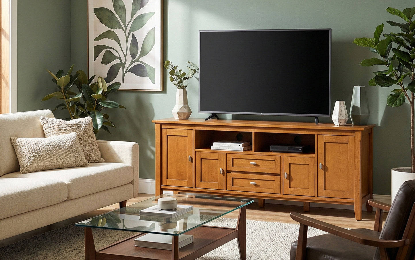 Light Golden Brown | Warm Shaker 72 inch TV Stand
