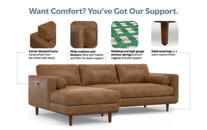 Caramel Brown Genuine Leather | Morrison Left Sectional in Genuine Leather