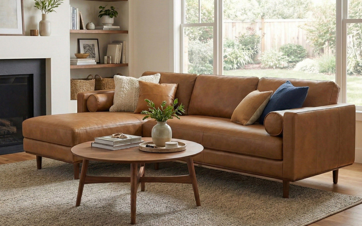 Caramel Brown Genuine Leather | Morrison Left Sectional in Genuine Leather
