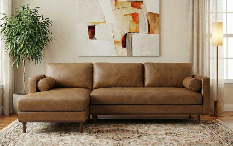 Caramel Brown Genuine Leather | Morrison Left Sectional in Genuine Leather