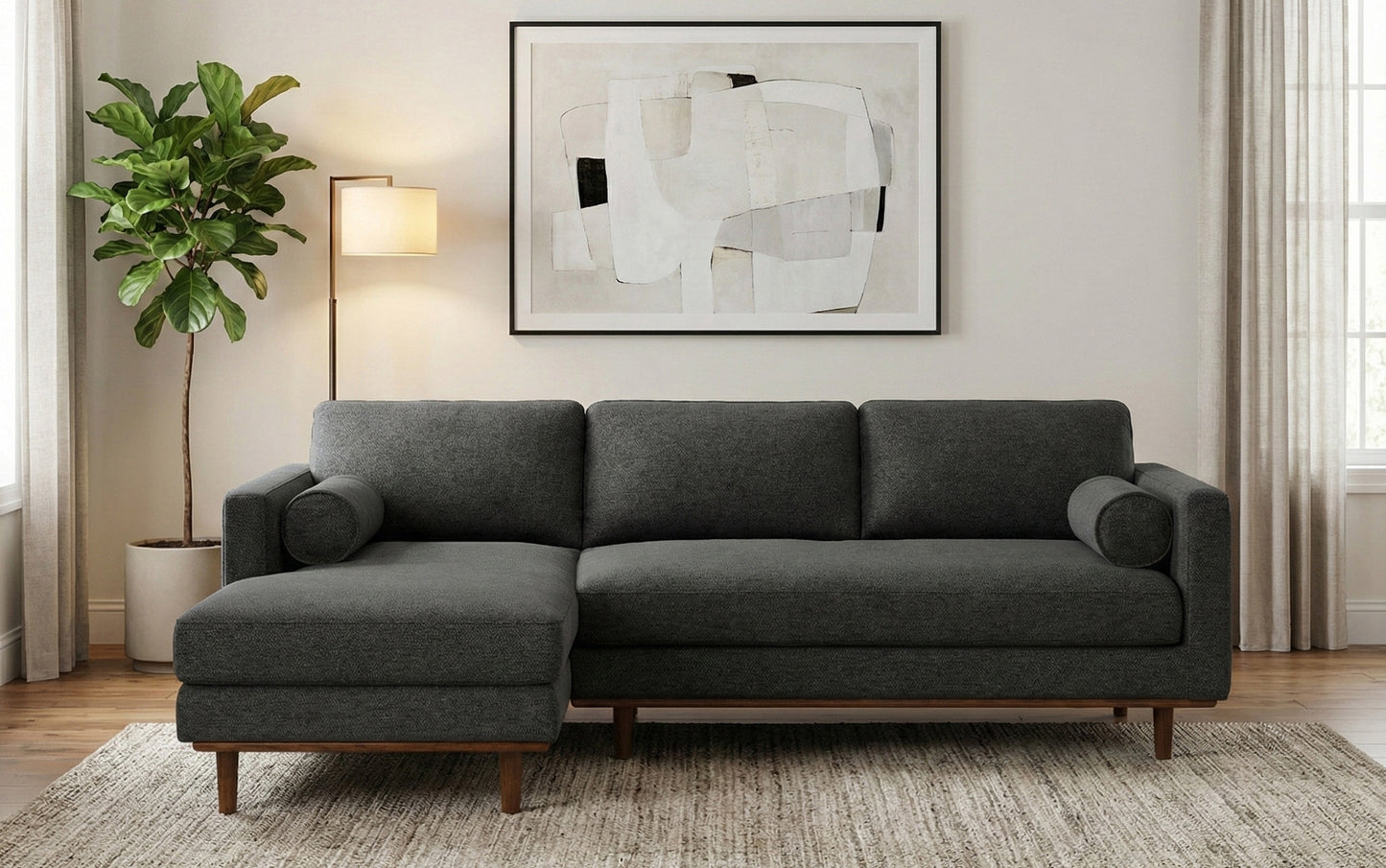 Charcoal Grey Woven-Blend Fabric | Morrison Left Sectional
