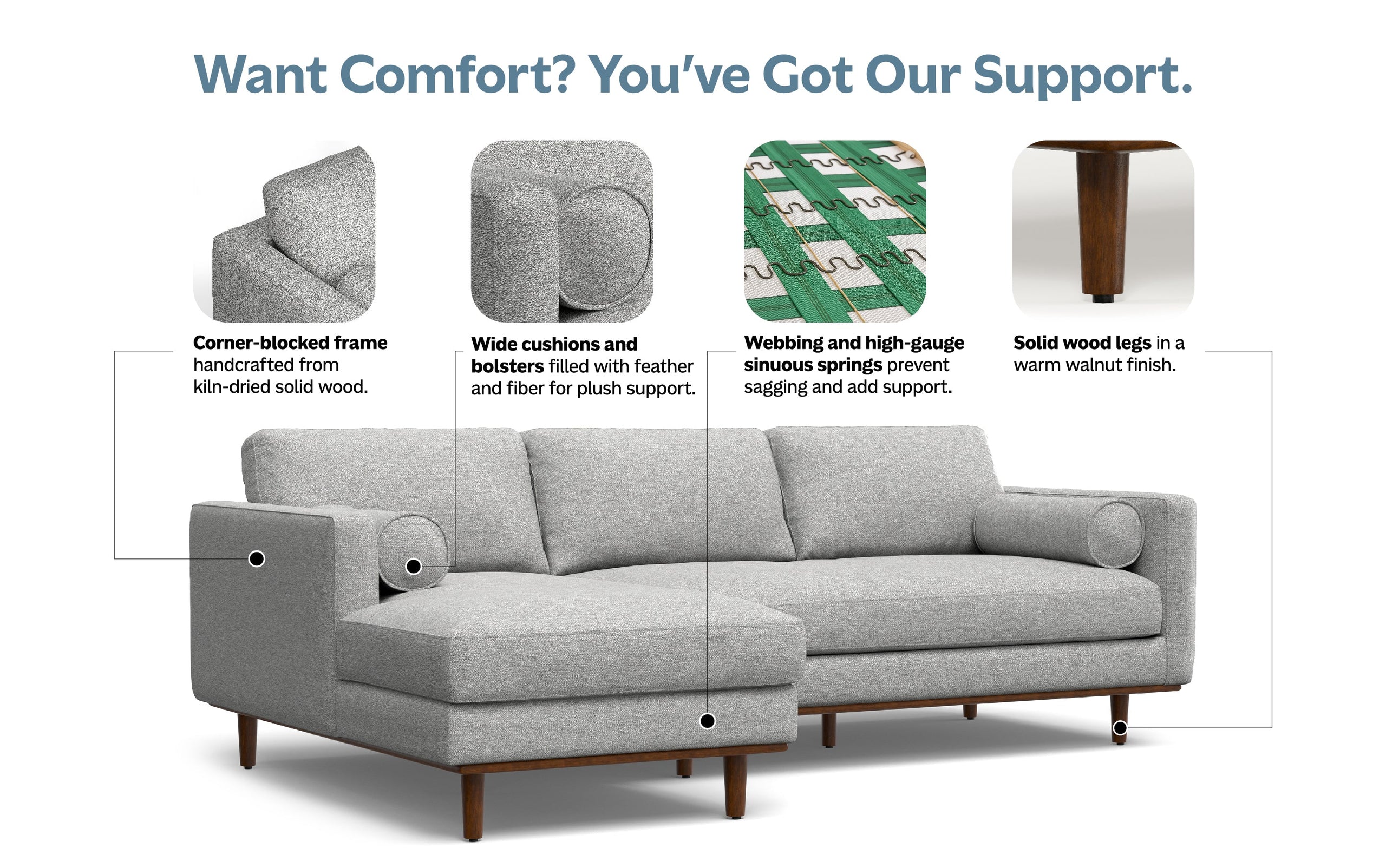 Mist Grey Woven-Blend Fabric | Morrison Left Sectional