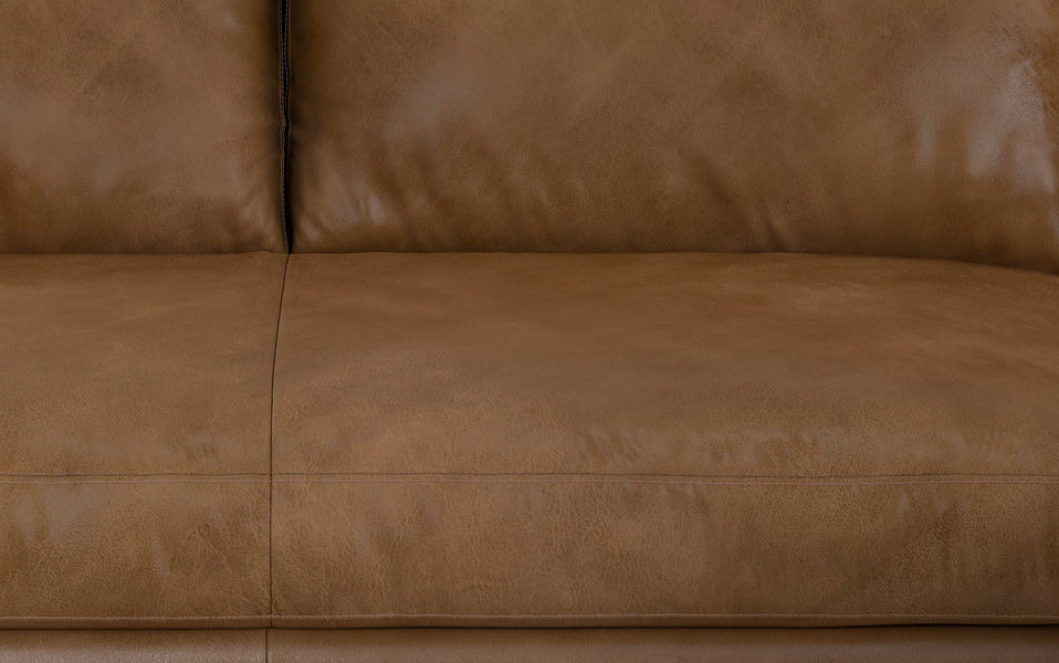 Caramel Brown Genuine Top Grain Leather | Morrison Mid Century Sectional in Genuine Leather