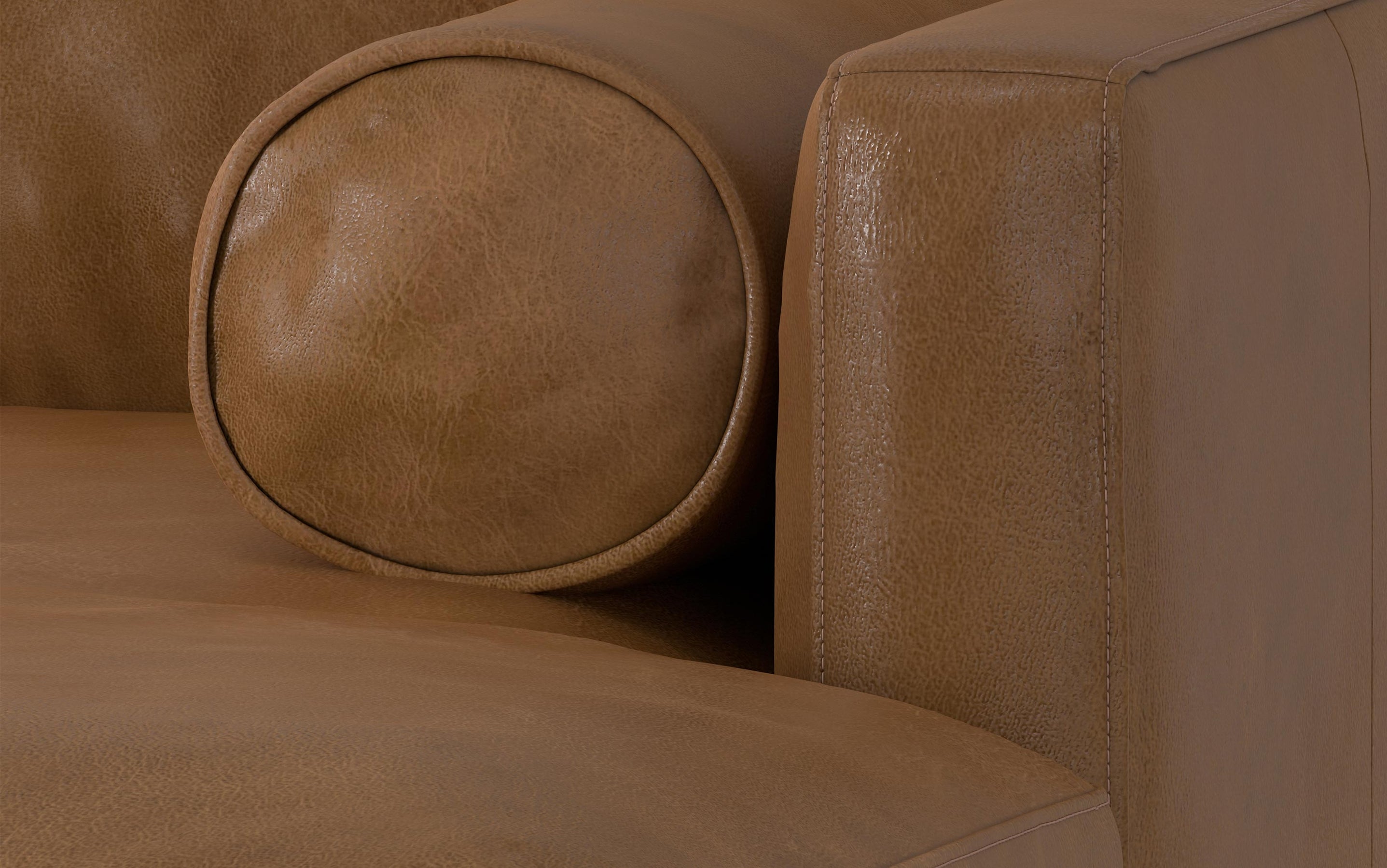 Caramel Brown Genuine Top Grain Leather | Morrison Mid Century Sectional in Genuine Leather