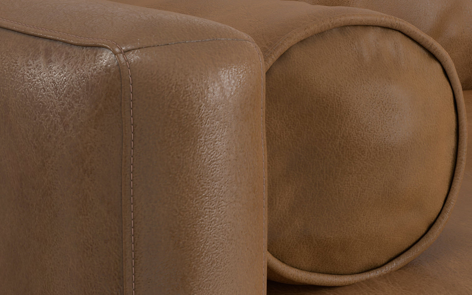 Caramel Brown Genuine Top Grain Leather | Morrison Mid Century Sectional in Genuine Leather