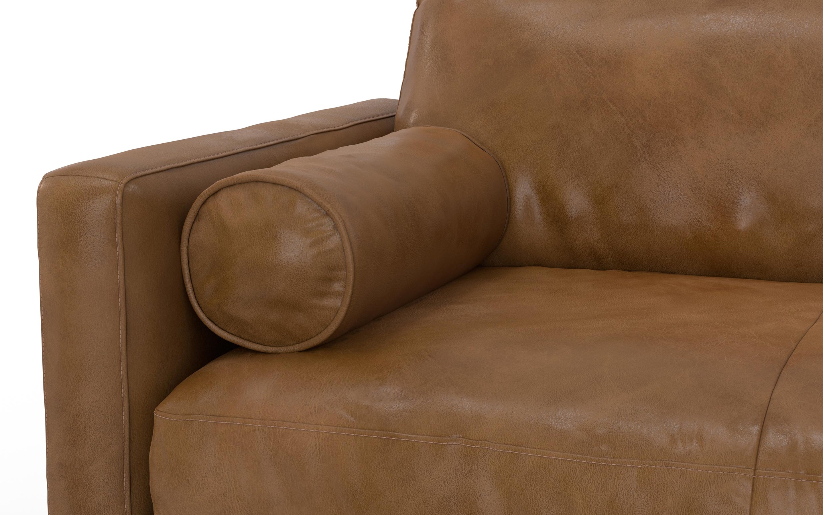 Caramel Brown Genuine Top Grain Leather | Morrison Mid Century Sectional in Genuine Leather