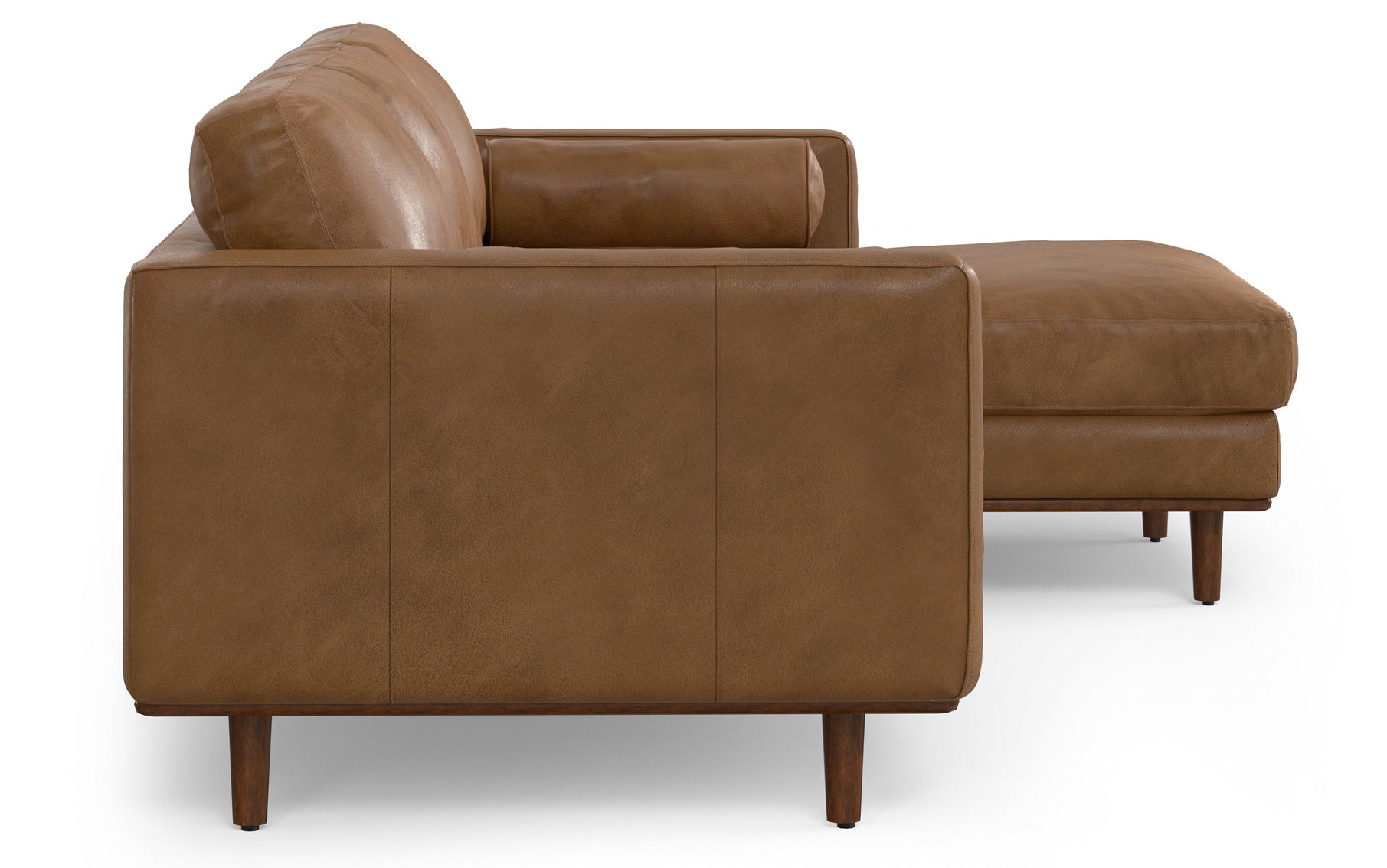 Caramel Brown Genuine Top Grain Leather | Morrison Mid Century Sectional in Genuine Leather