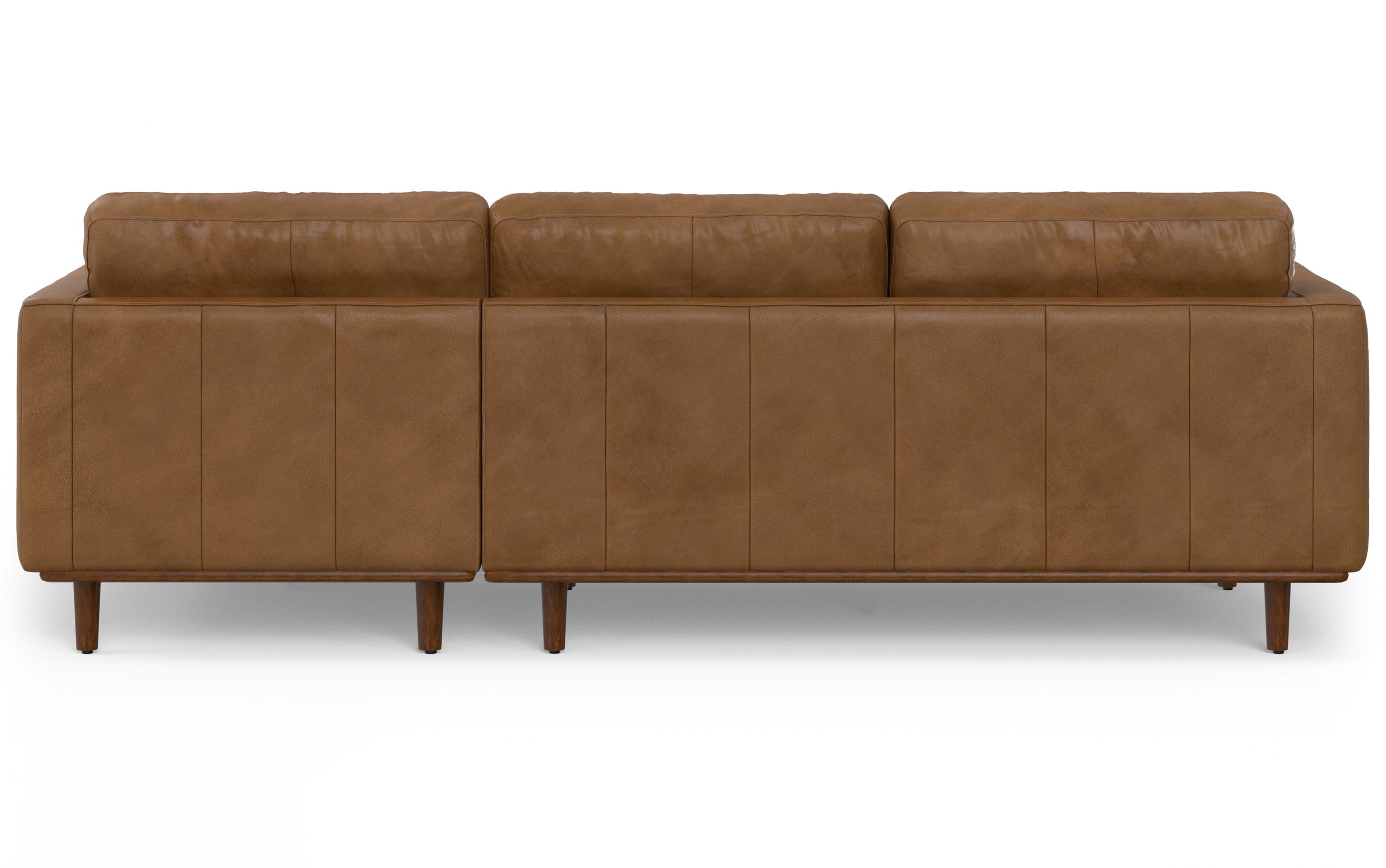 Caramel Brown Genuine Top Grain Leather | Morrison Mid Century Sectional in Genuine Leather