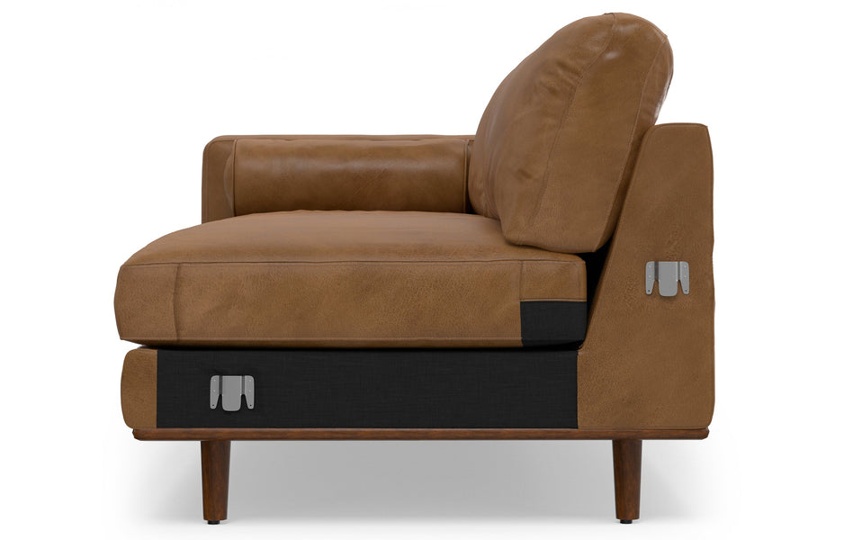 Caramel Brown Genuine Top Grain Leather | Morrison Mid Century Sectional in Genuine Leather