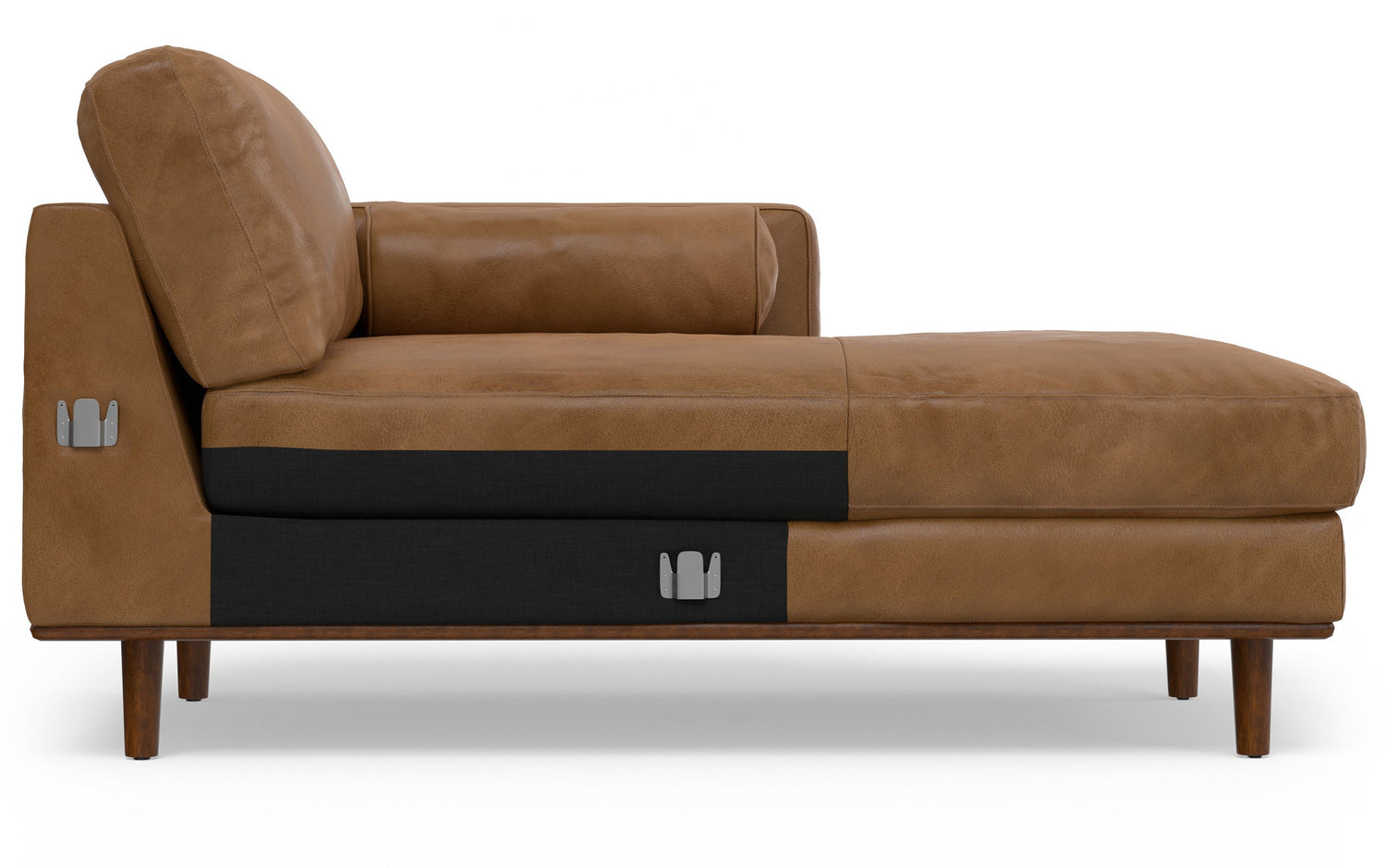 Caramel Brown Genuine Top Grain Leather | Morrison Mid Century Sectional in Genuine Leather