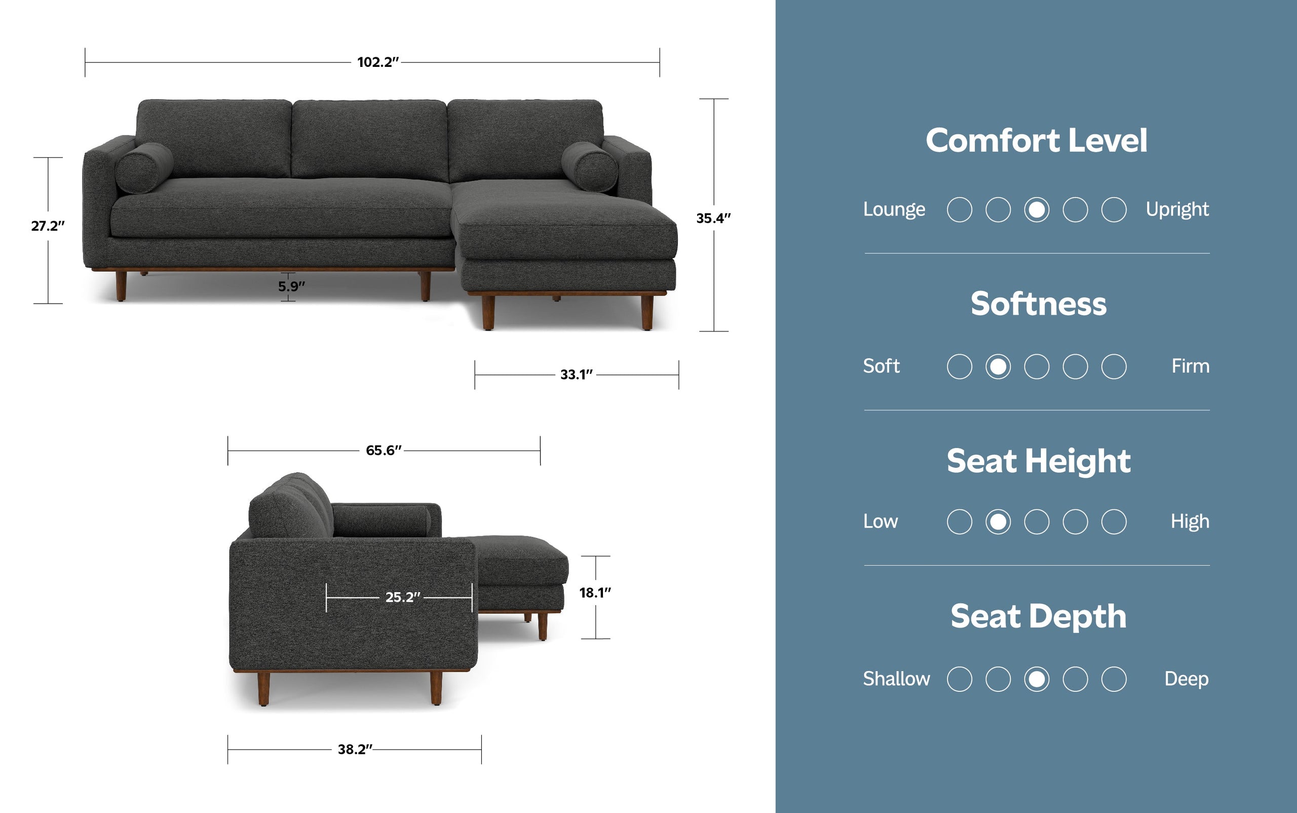 Charcoal Grey Woven-Blend Fabric | Morrison Mid Century Sectional