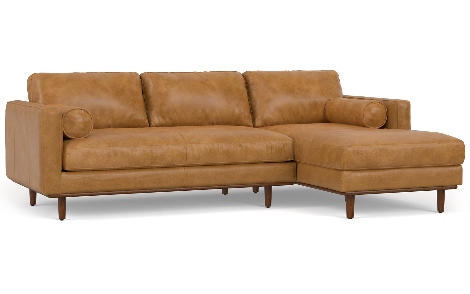 Sienna Genuine Top Grain Leather | Morrison Mid Century Sectional in Genuine Leather