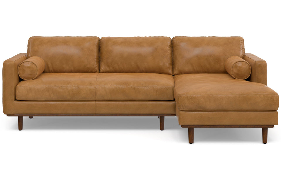 Sienna Genuine Top Grain Leather | Morrison Mid Century Sectional in Genuine Leather